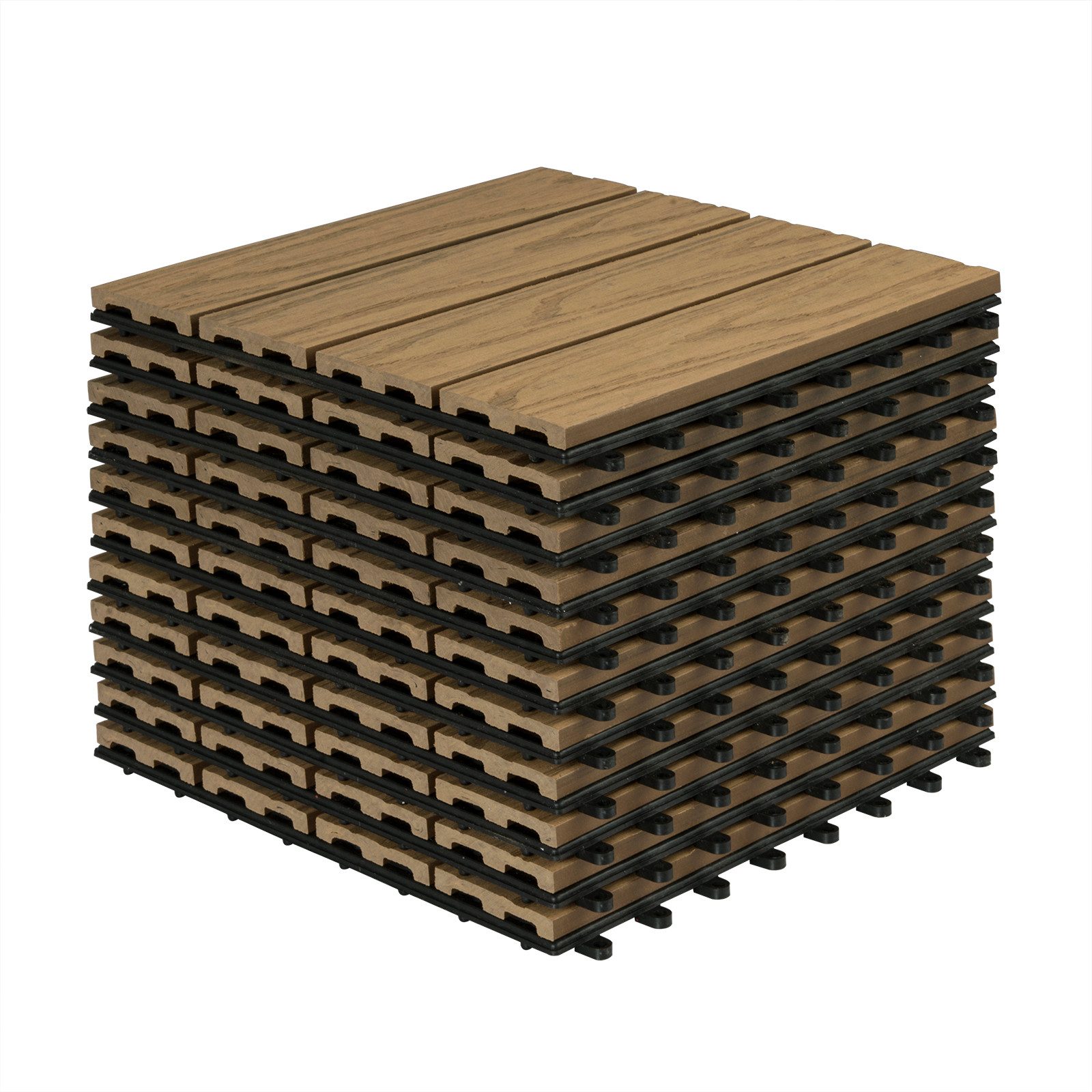 Woltu WPC-Fliesen, 11 St., 11er-Set WPC Balkonfliesen in Holzoptik, Hellbraun