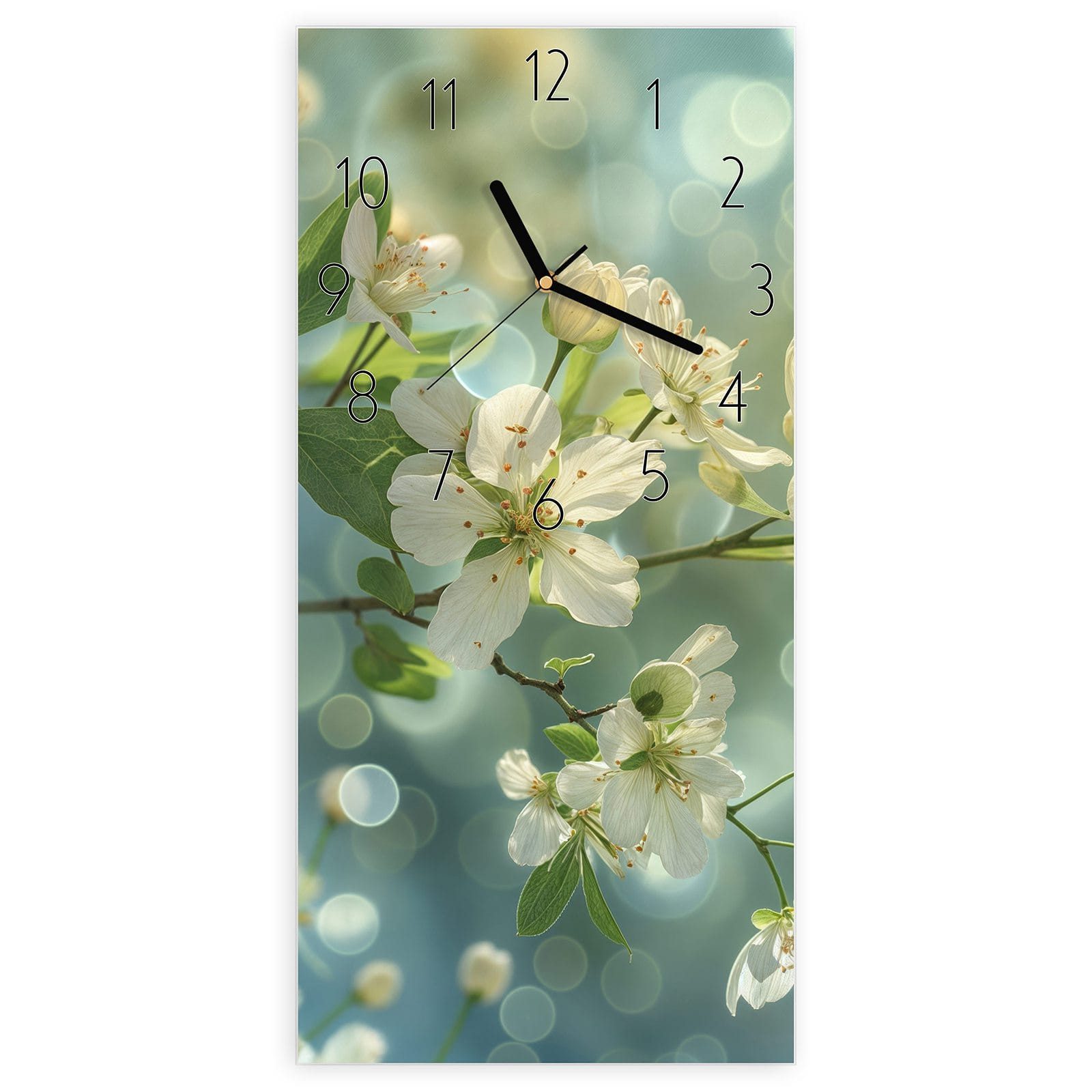 Wanduhr Glasuhr Wandkunst Größe 30 x 60 cm mit Motiv Fruehlingserwachen