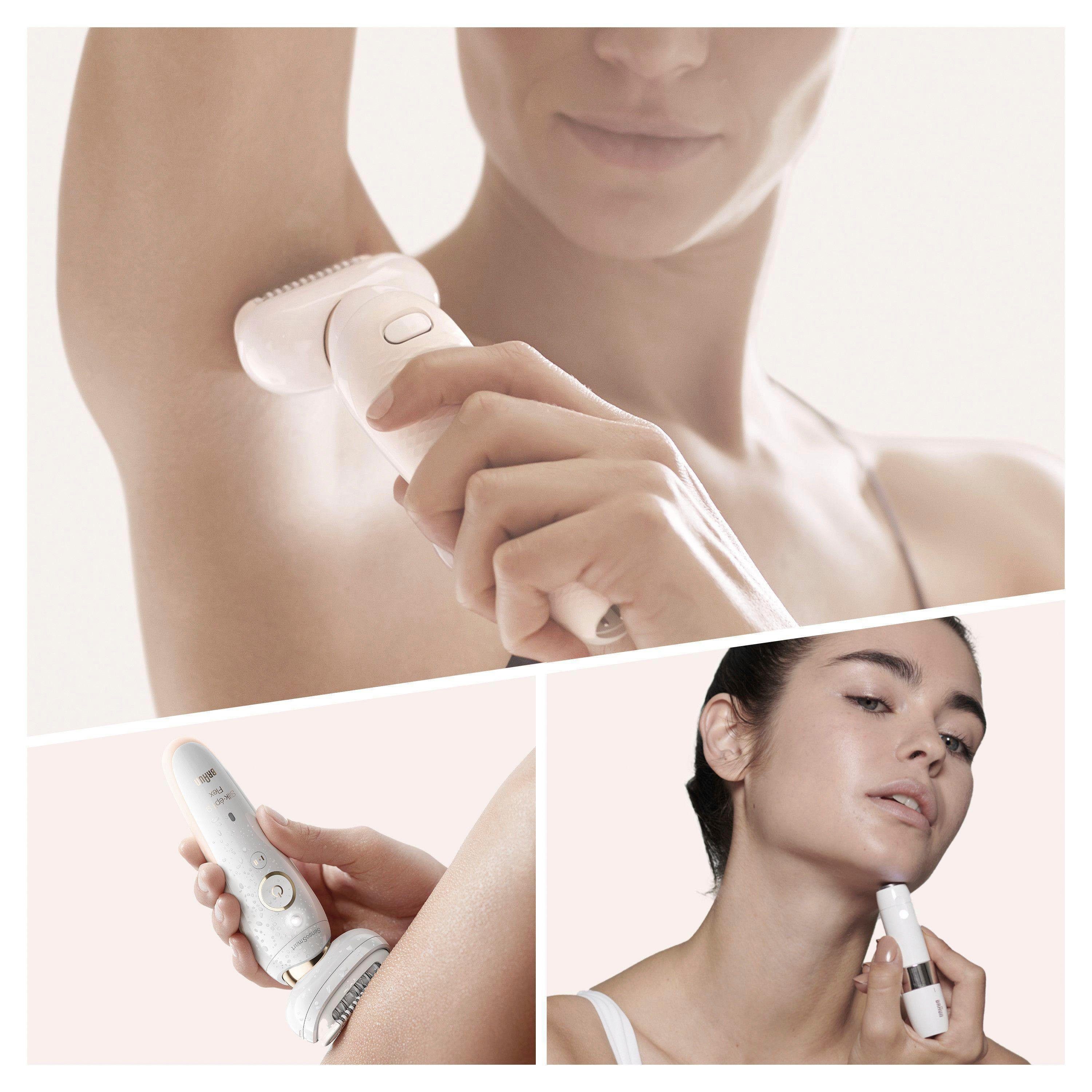 Pinzetten Wet Braun Epilierer Silk-épil & Dry-Epilation, kabellose Flex mit 40 9-005, Kopf breiter 9