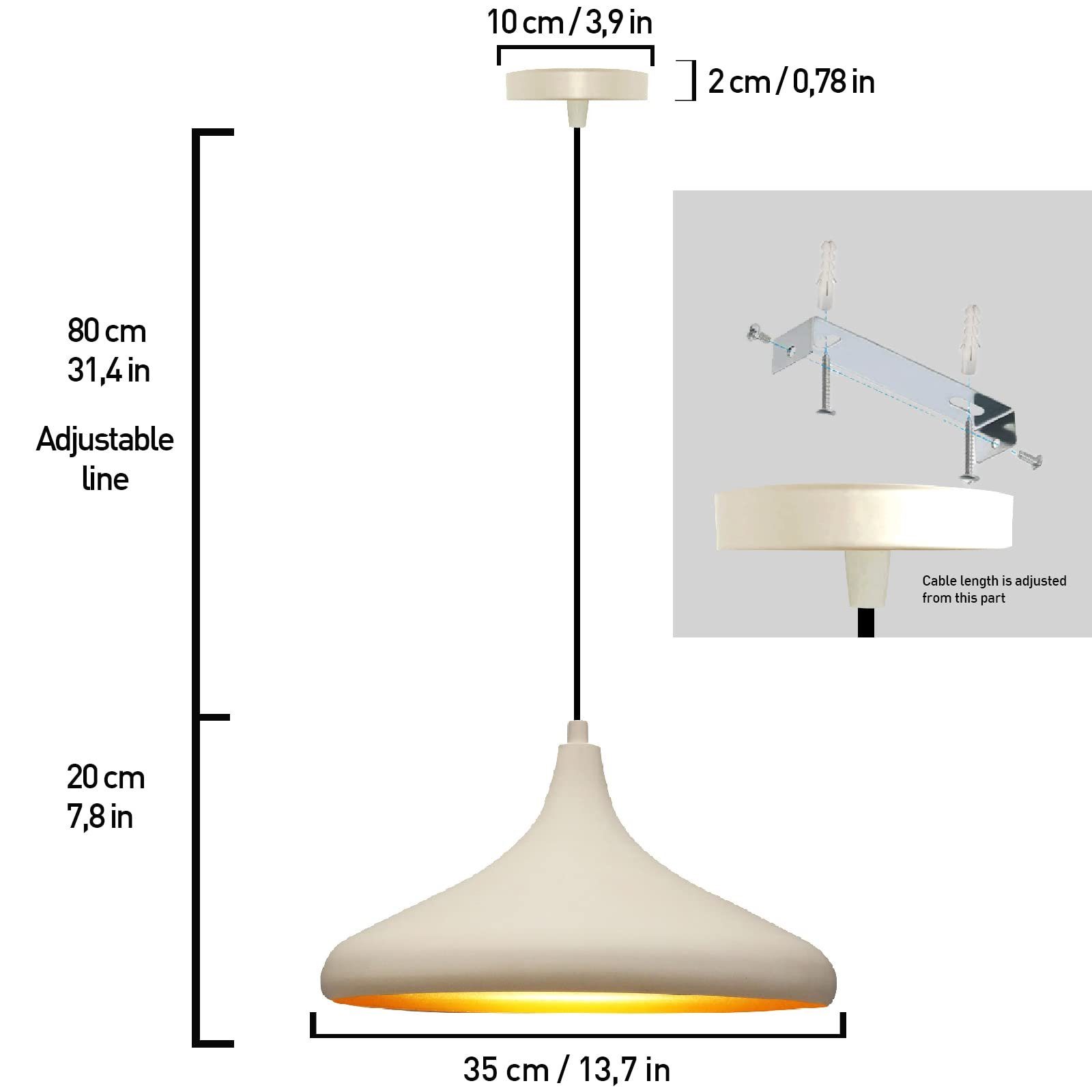 Bamyum Pendelleuchte Bamyum 35 ohne E27 Pendelleuchte Metall Durchmesser Moderne cm Weiß Leuchtmittel Lampe