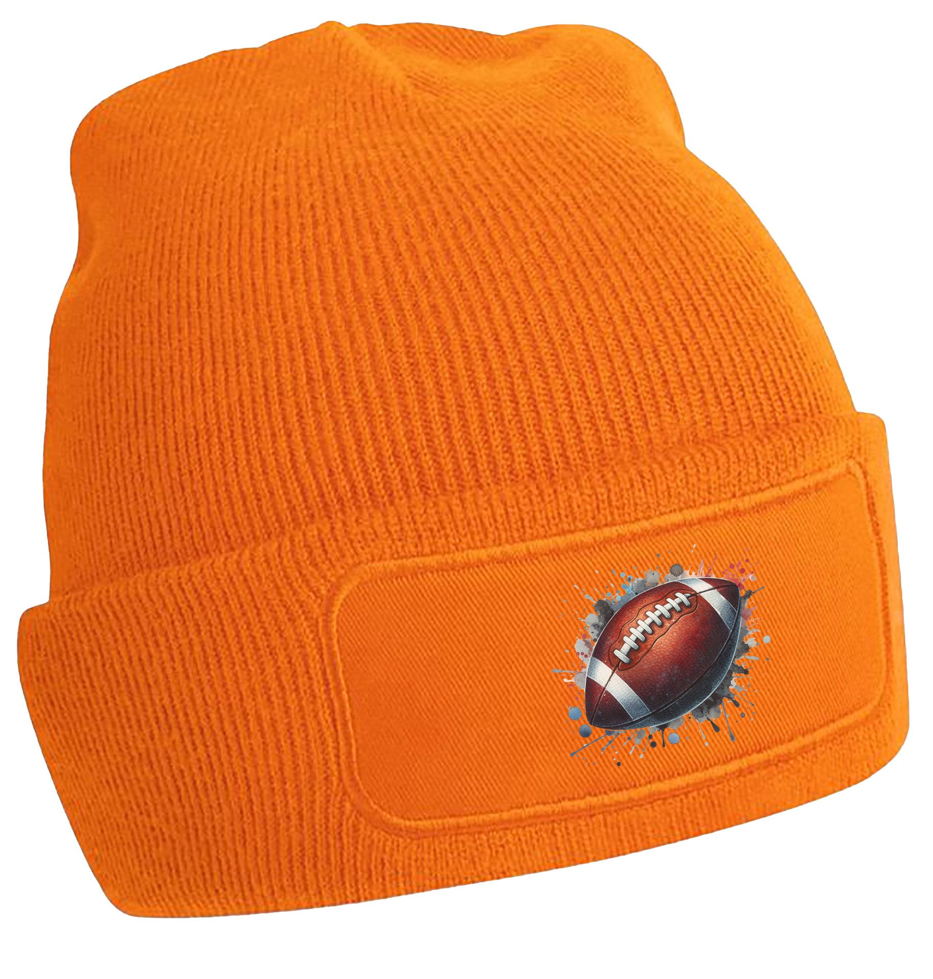 MyDesign24 Strickmütze für kalte Tage - Beanie mit American Football Print Coole Football Mütze Wintermütze i501