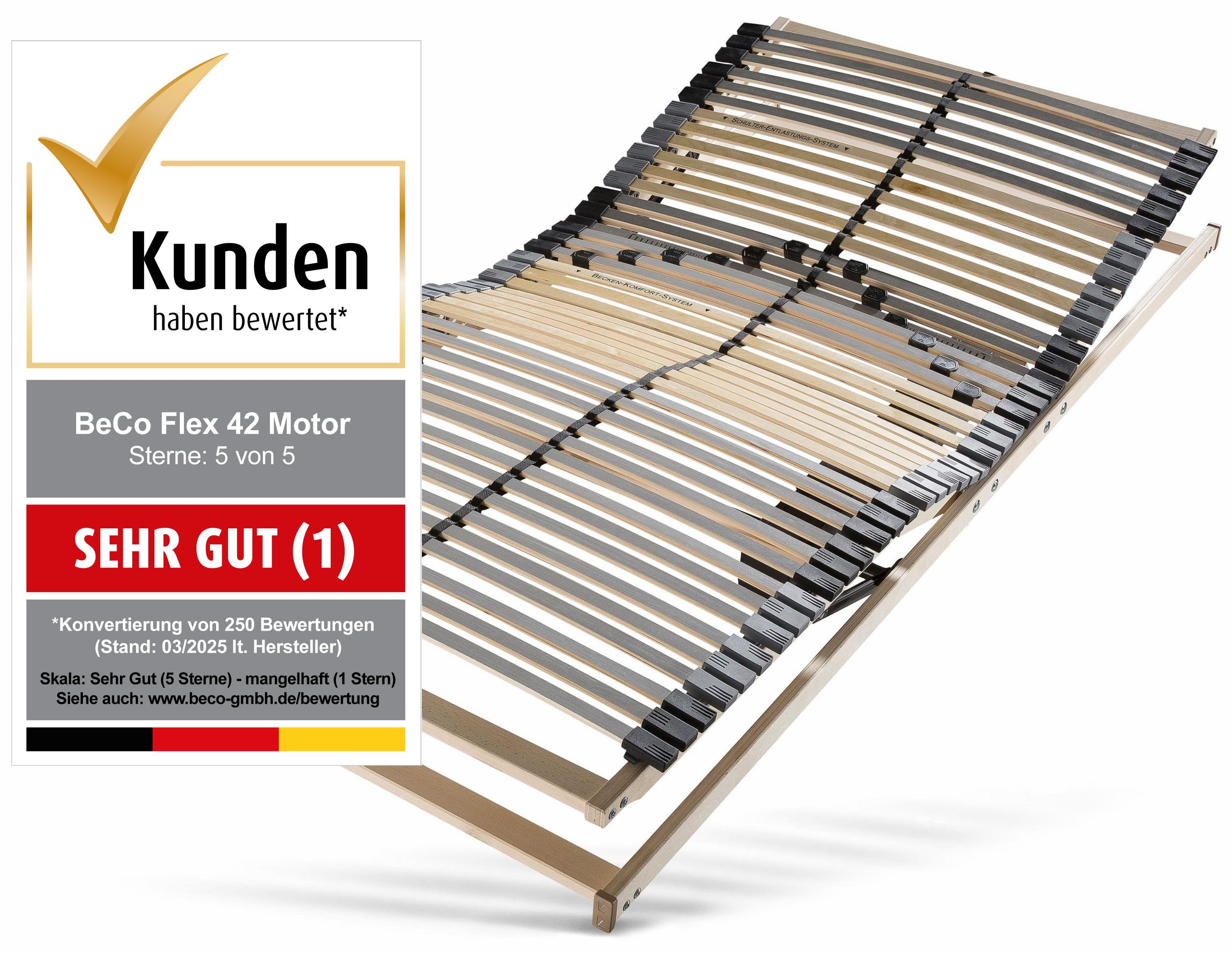 Lattenrost mit Motor Flex Motor Funk, Beco, Kopfteil motorisch verstellbar, Fußteil motorisch verstellbar, mit Funk-Fernbedienung, erhältlich in 90x200 cm und weiteren Größen