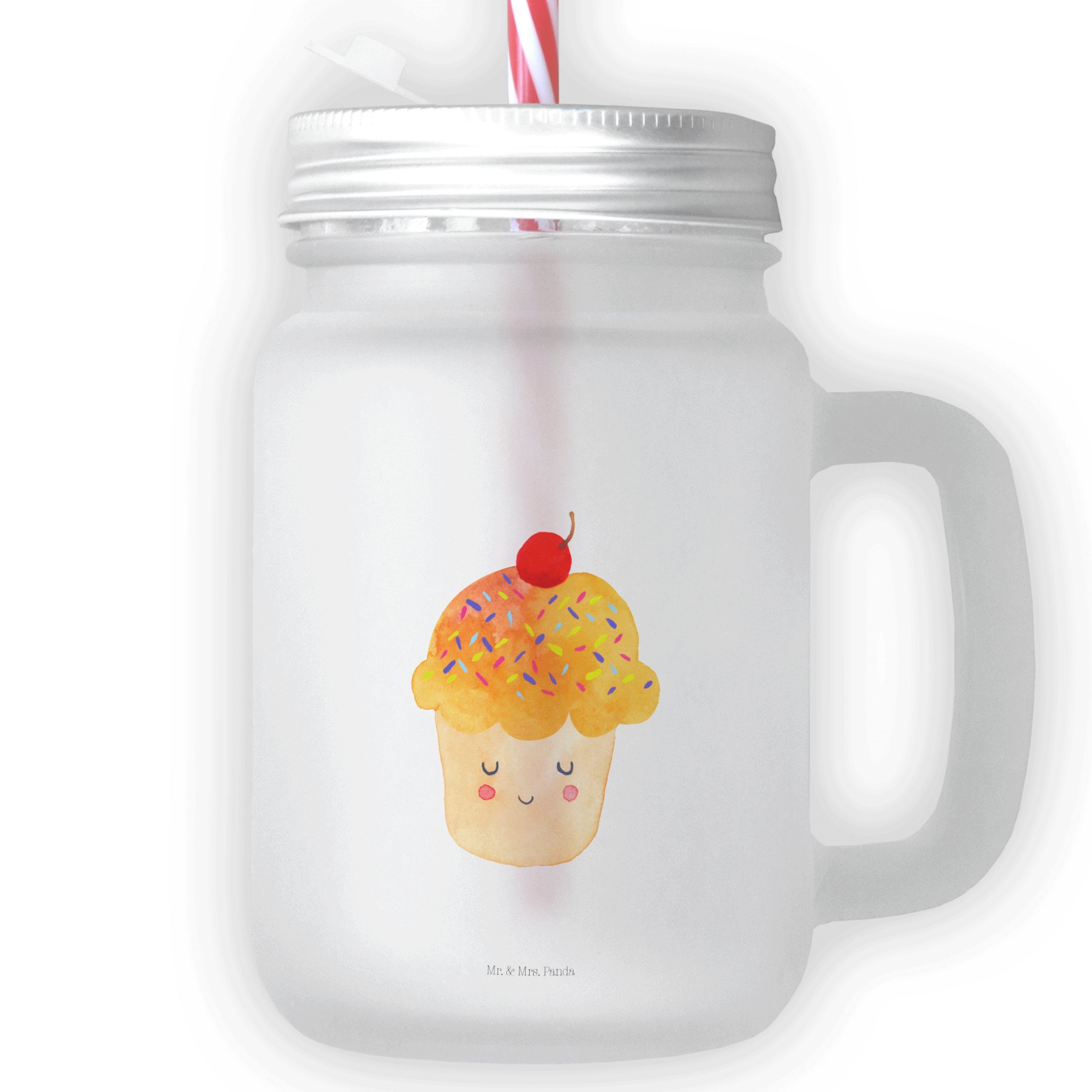 Transparent Trinkglas, Glas Mrs. - Cupcake Tiermotive, Glas Mason, - Premium & Panda Mr. Geschenk, Glas,