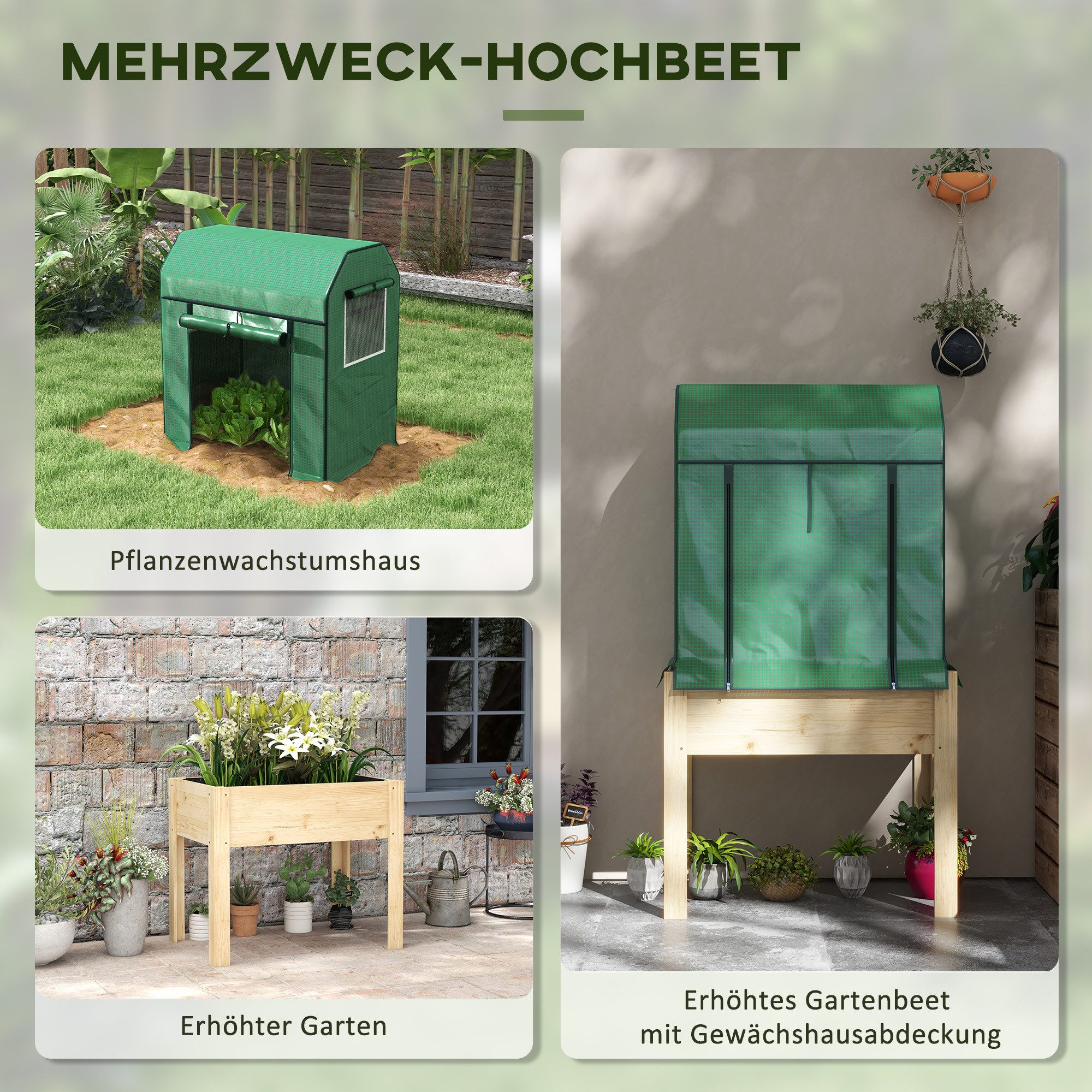 furnicato Hochbeet 2-in-1 Pflanzenkasten Frühbeet Gewächshaus 86x60x