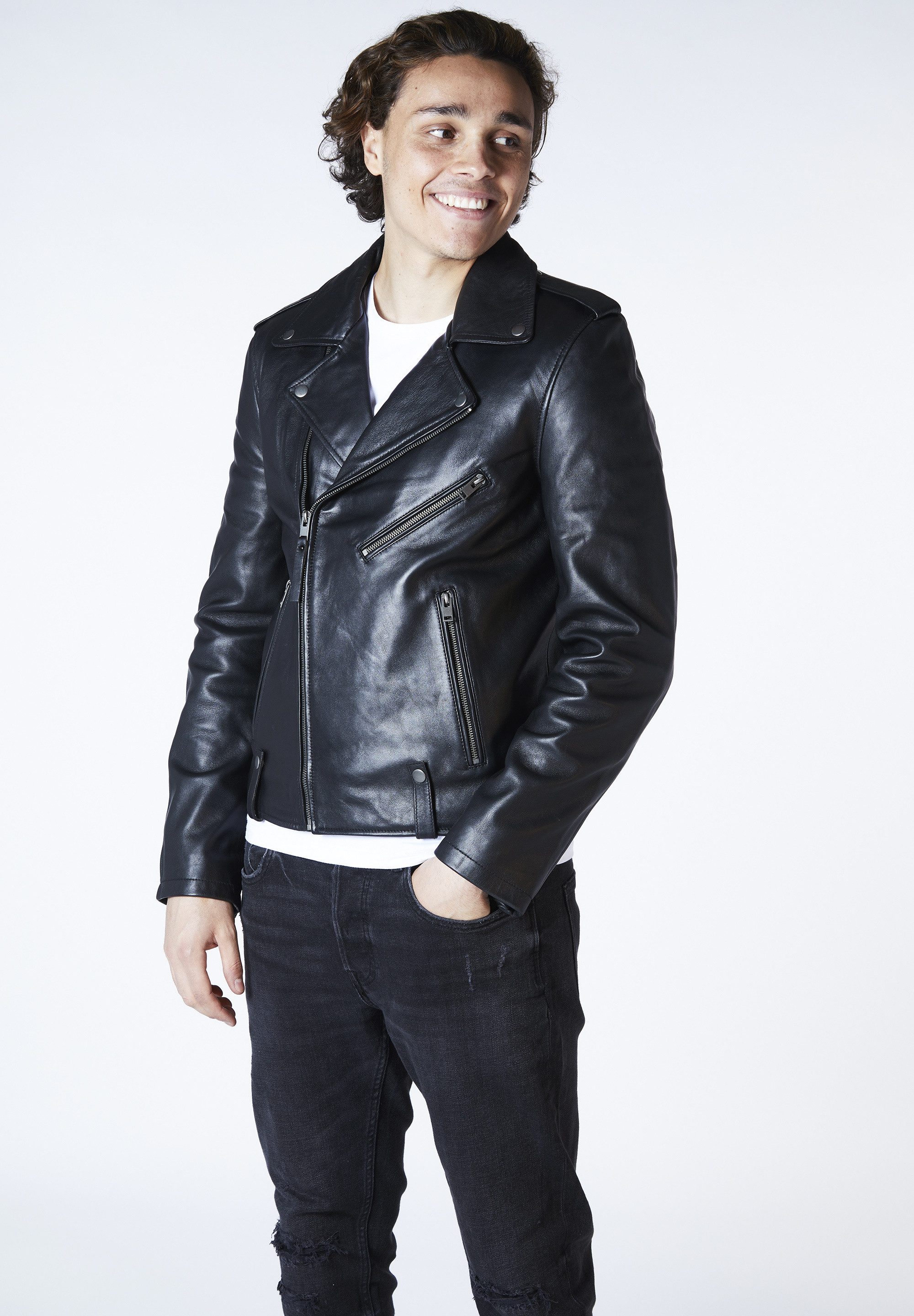 Bolongaro Trevor Lederjacke Blade Biker Biker, Superweiches Leder, Schulterklappen