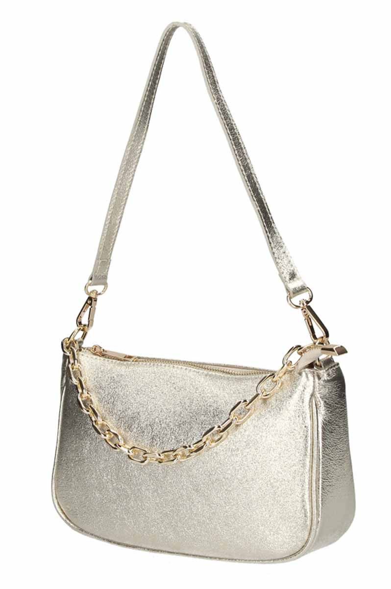 ITALYSHOP24 Schultertasche Made in Italy DAMEN LEDER TASCHE Pochette mit Kette CrossOver City Bag, Handtasche Umhängetasche Clutch Ledertasche Bodybag Schmucktasche