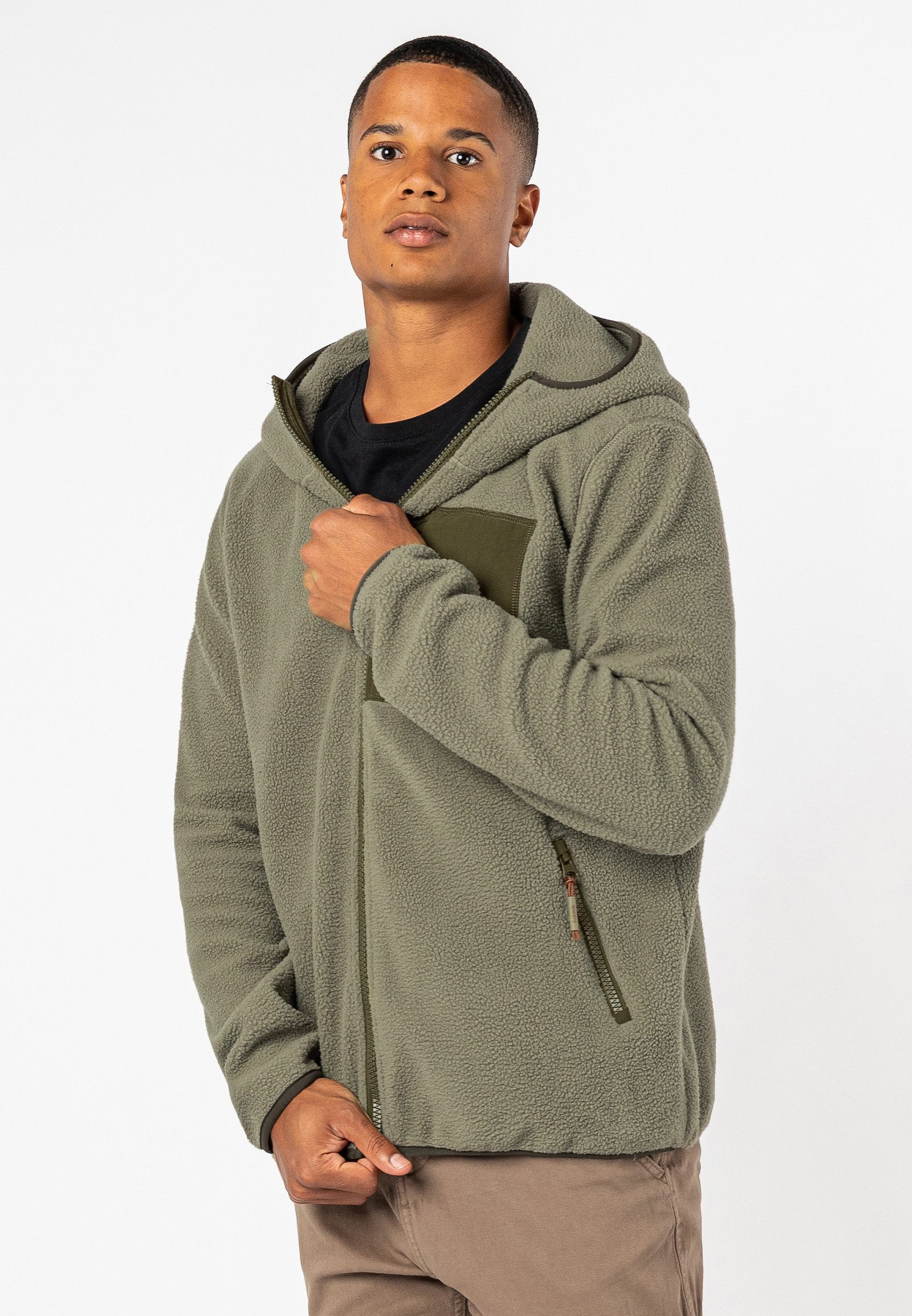 SUBLEVEL Fleecejacke Herren Teddyfleecejacke mit Brusttasche und Kapuze Fle günstig online kaufen