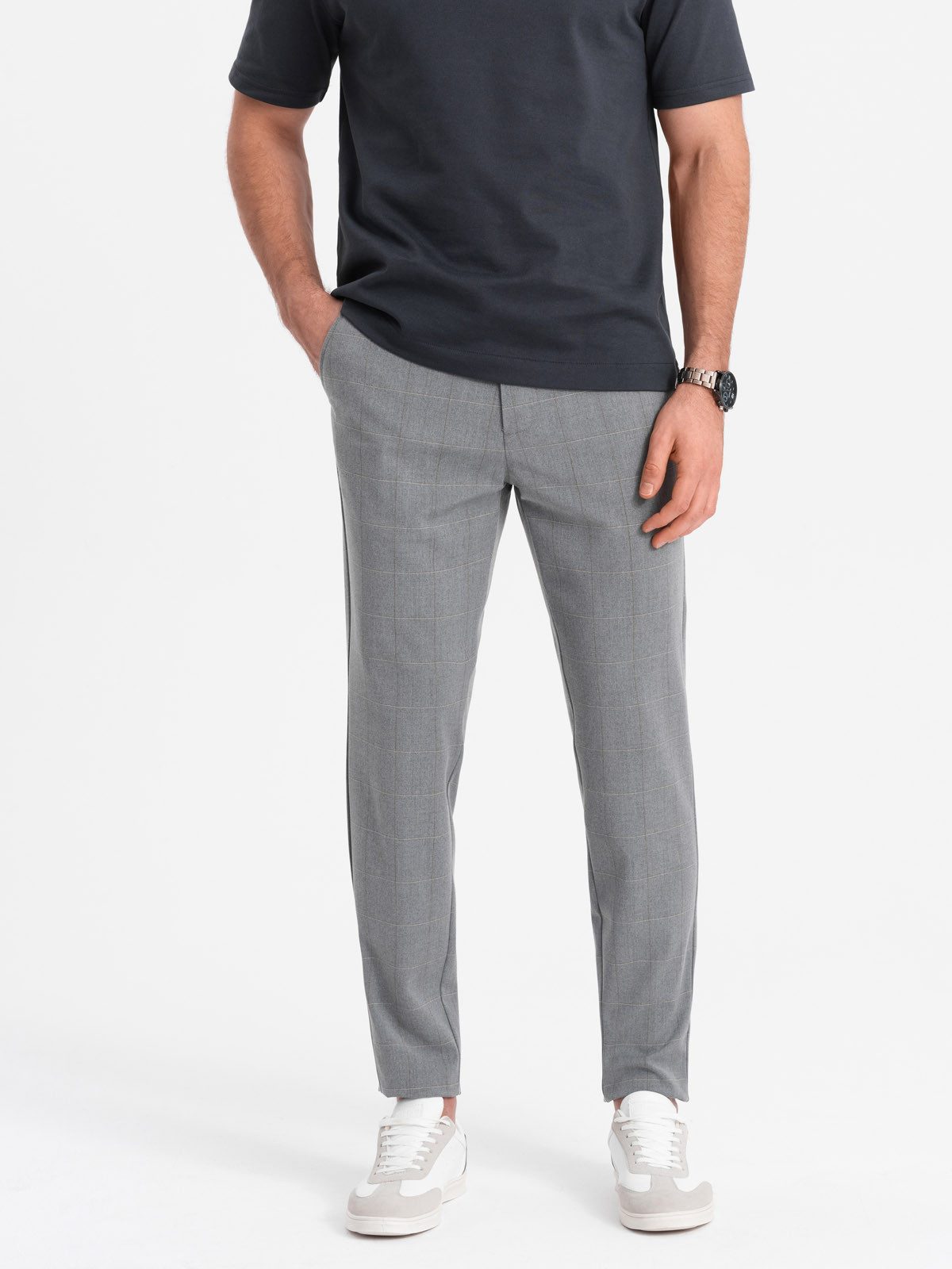 OMBRE Chinohose Klassisch geschnittene Herrenhose in zartem Karomuster Chino