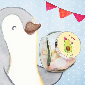 Mr. & Mrs. Panda Vorratsglas XL 2000ml Avocado Party - Gelb Pastell - Geschenk, Jahrestag, Lebensf, Premium Glas, (1-tlg), Herzmotiv