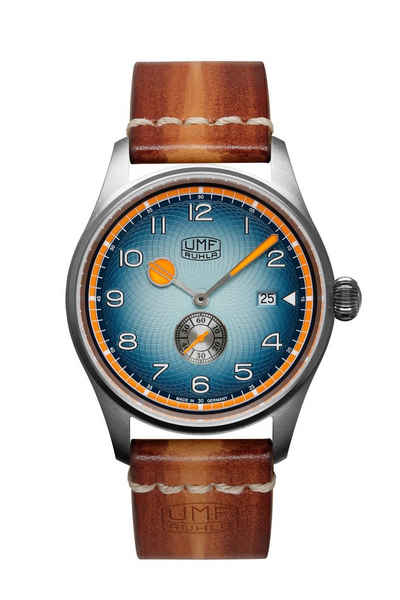 UMF Ruhla Titanuhr 1134-3, UMF Ruhla TITAN Quarz-Armbanduhr, hellbraunes Kalbslederband und blaues Ziffernblatt - Made in Germany