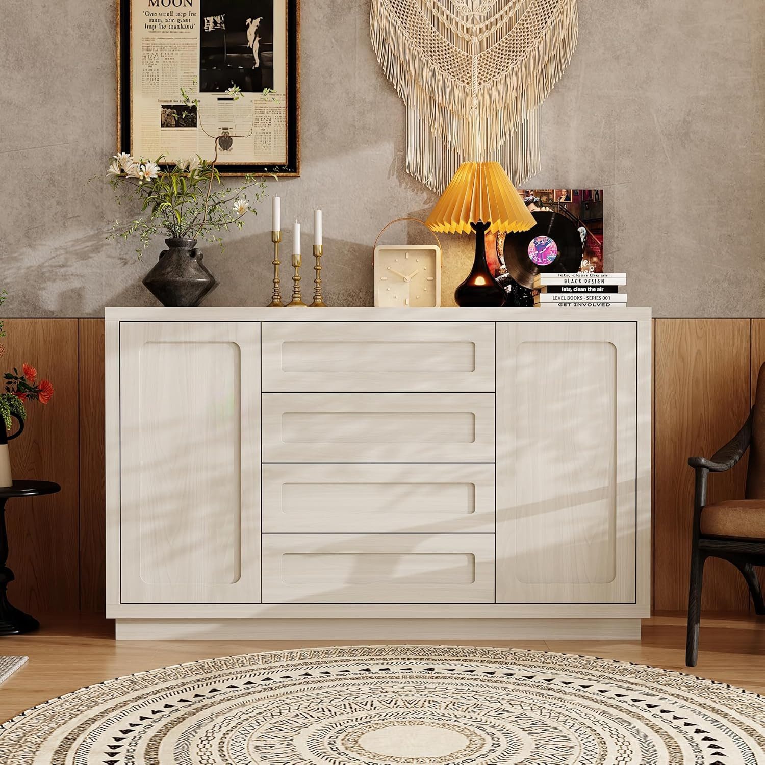 FUFU&GAGA Sideboard mit 4 Schubladen, 2 Türen und 4 Fächern günstig online kaufen