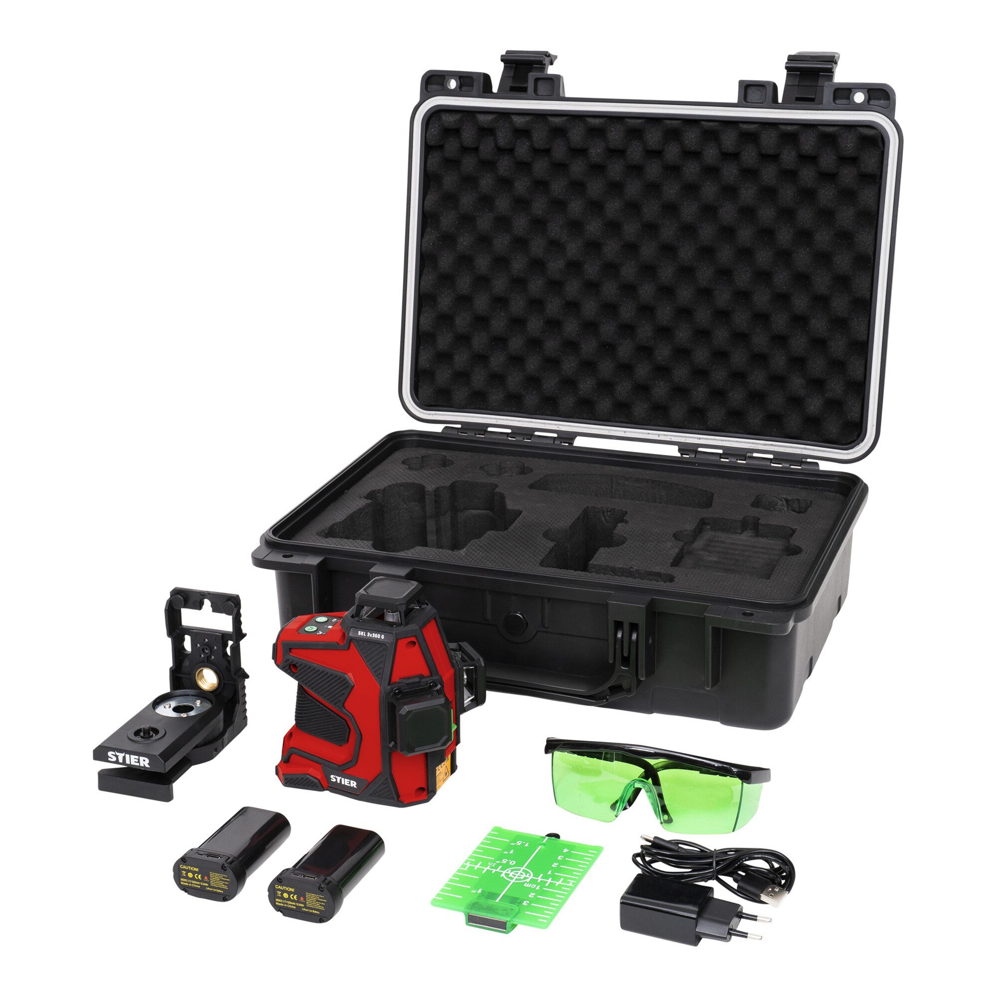 Stier Werkzeugset STIER Kreuzlinienlaser SKL 3x360°, 520nm, grün, 1/4" und 5/8" Gewinde