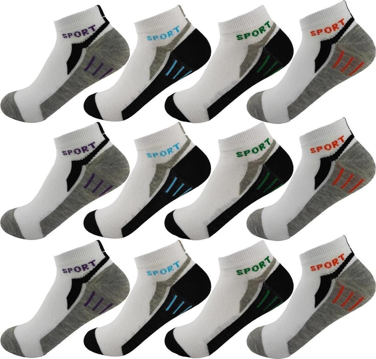 Freizeitsocken 12 Paar Kinder Sneaker Jungen & Mädchen Socken Baumwolle, Gr. 23-26