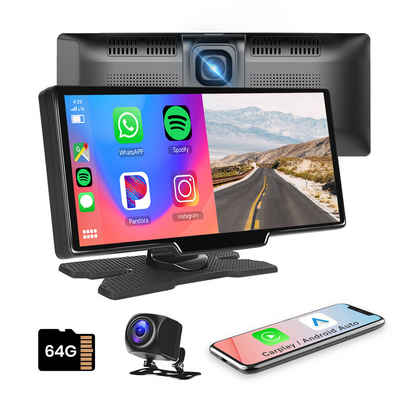 Hikity 9.3 Zoll Smart Screen Player Carplay Auto Display Navi mit Kamera Navigationsgerät (Mirror Link, FM, AUX, 64 TF-Karte, 1080P Rückfahrkamera)