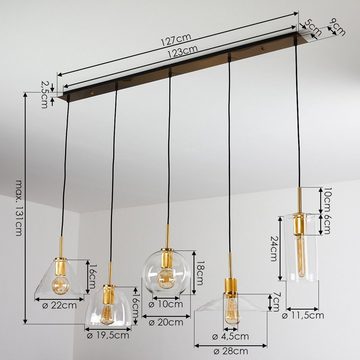 hofstein Pendelleuchte »Radda« Retro Pendellampe aus Metall in Gold und klaren Glasschirmen, ohne Leuchtmittel, Deckenlampe, Höhe 131cm (verstellbar), 5xE27