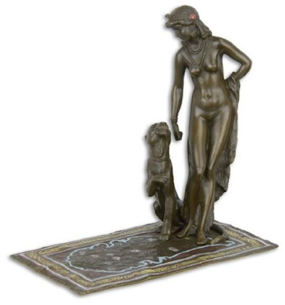 Casa Padrino Dekofigur Luxus Bronzefigur Kleopatra mit Panther Bronzefarben / Braun / Gold 17,1 x 10 x H. 16,8 cm - Elegante Dekofigur - Schreibtisch Deko