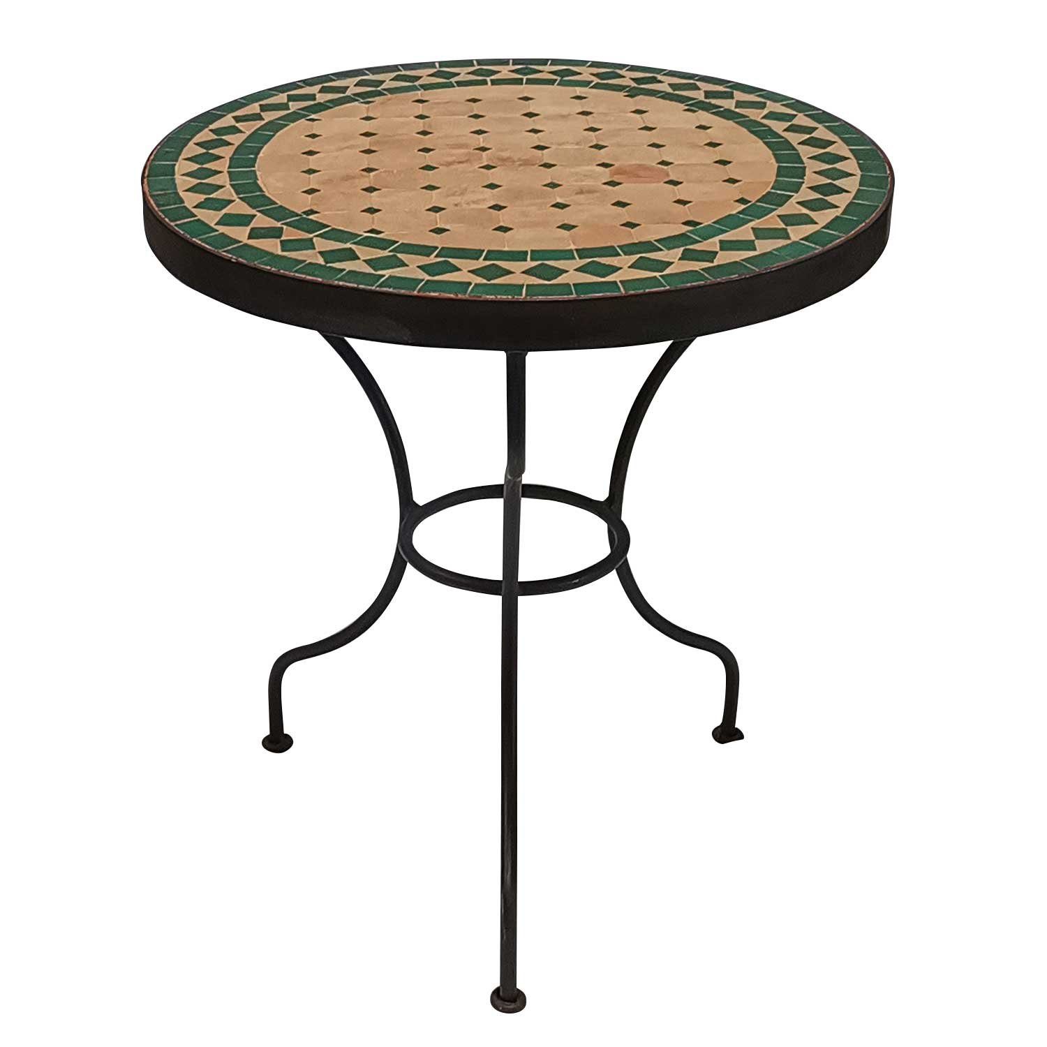 Casa Moro Beistelltisch Mediterraner Mosaik-Beistelltisch Ø 45 cm rund grün Terrakotta (mit Gestell Höhe 50 cm, Bistrotisch kleiner Gartentisch Balkontisch, MT2995), Kunsthandwerk aus Marokko