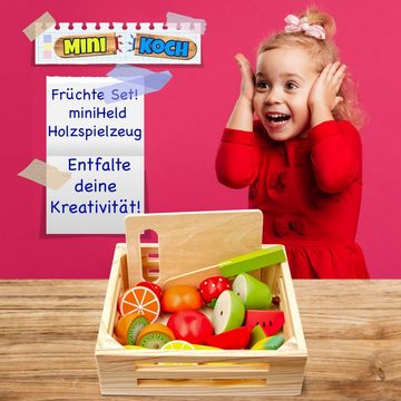 miniHeld Lernspielzeug Kinderküche Zubehör Früchte aus Holz zum Schneiden mini Koch Spielzeug