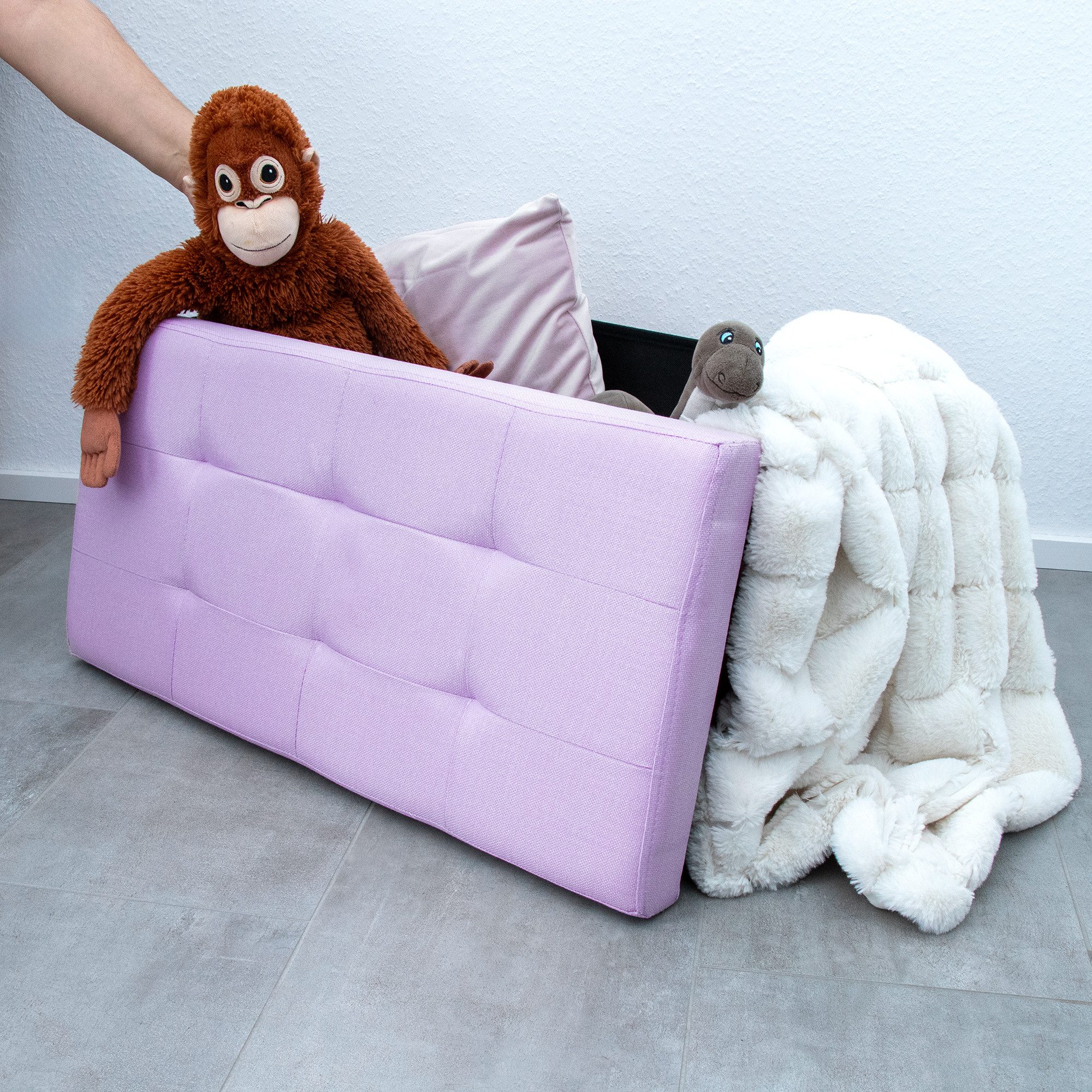 Intirilife Sitzhocker (Sitzwürfel mit Stauraum 76x38x38 cm in LOTUS ROSA - Fußablage, 1 St), Faltbare Sitzbank mit Mulden Aufbewahrungsbox Sitzhocker Fußhocker – Bild 5 von 5