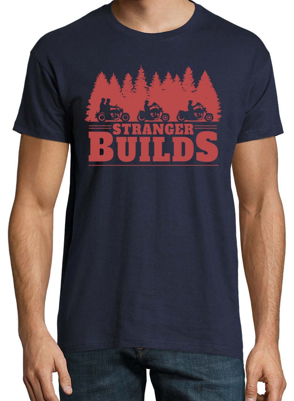 Frontprint mit trendigem Shirt Herren Navyblau Stranger T-Shirt Youth Builds Designz