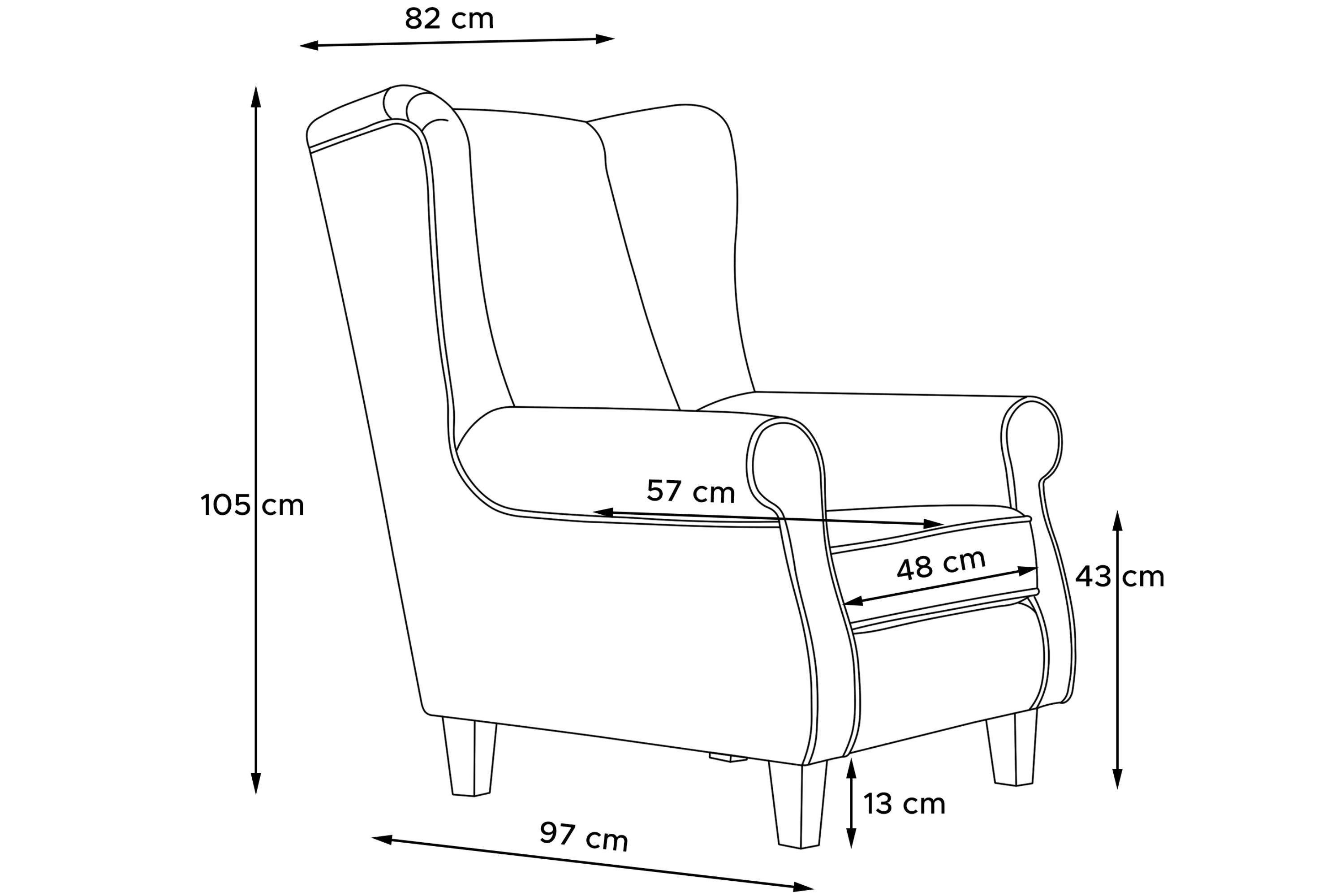 Massivholzbeine MILES Konsimo Gepolsterter in mit Sitzfläche, Sessel Ohrensessel mit der Armlehnen, Sessel, Federn