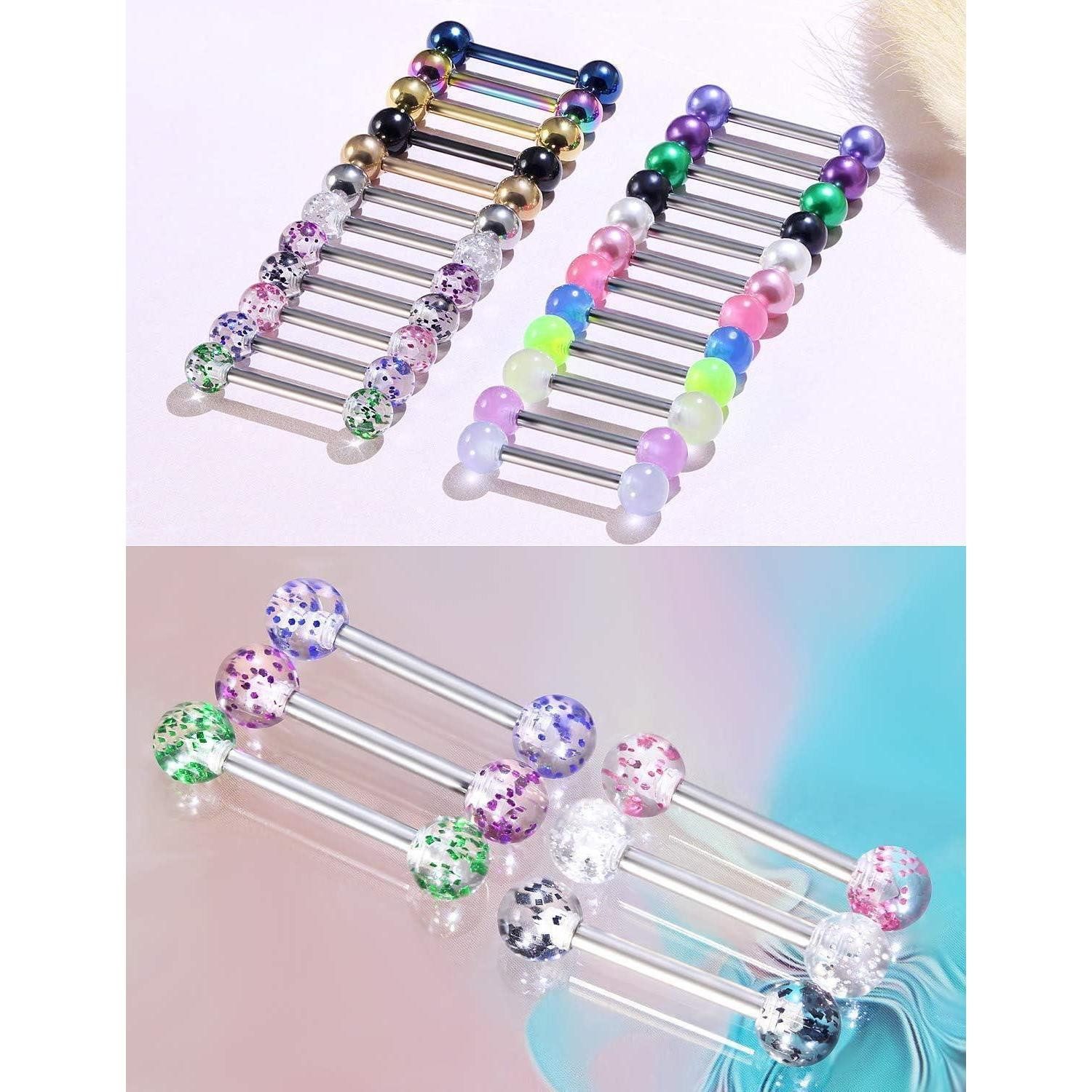 vcmart Piercing-Set 24stk Zungenpiercing Set 14G Chirurgenstahl Piercing Zunge Tongue – Bild 2 von 5
