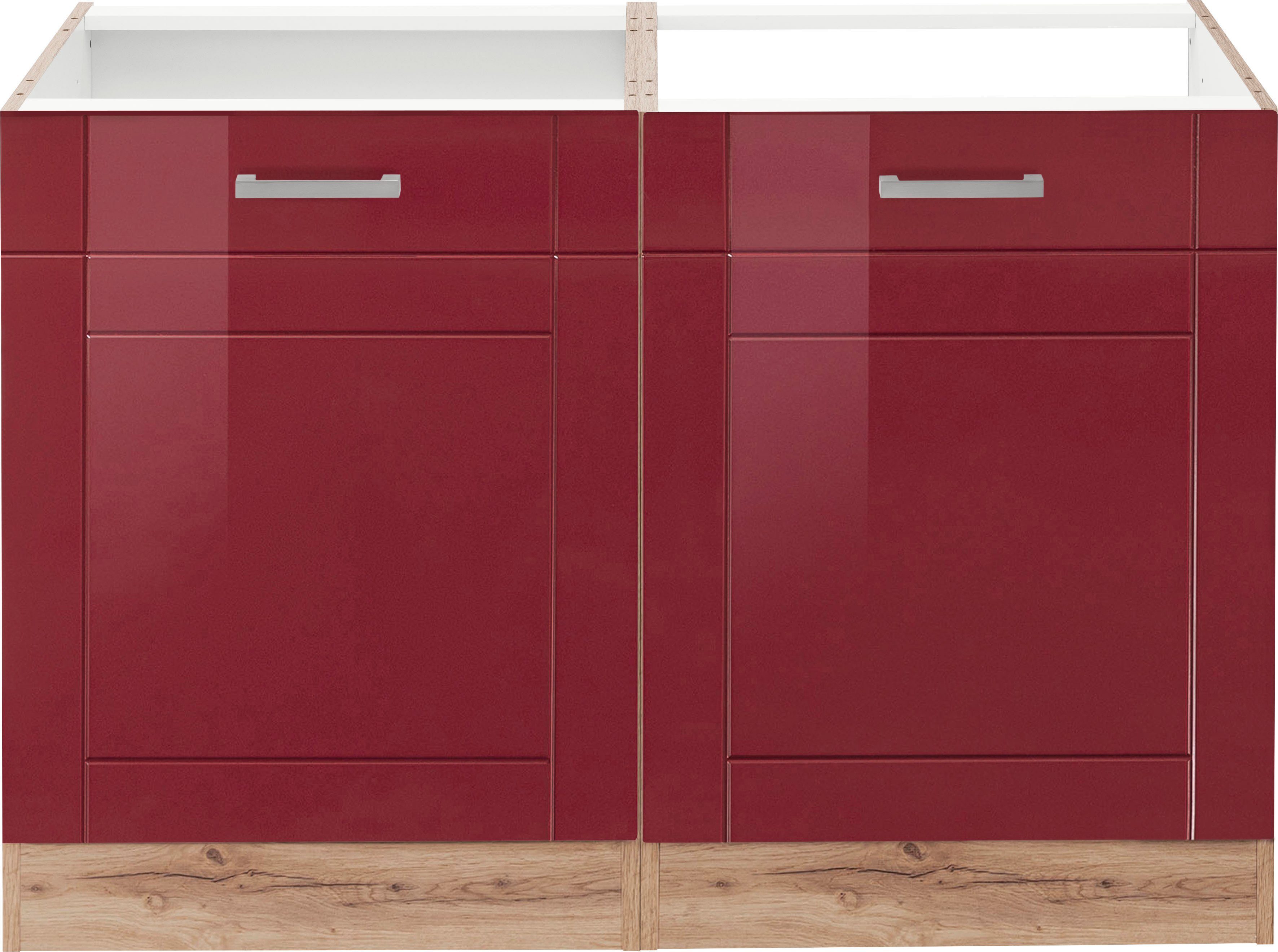 Spülenschrank Metallgriffe, Einbauspüle rot MDF-Fronten, MÖBEL cm 120 Tinnum HELD inklusive | breit, wotaneiche