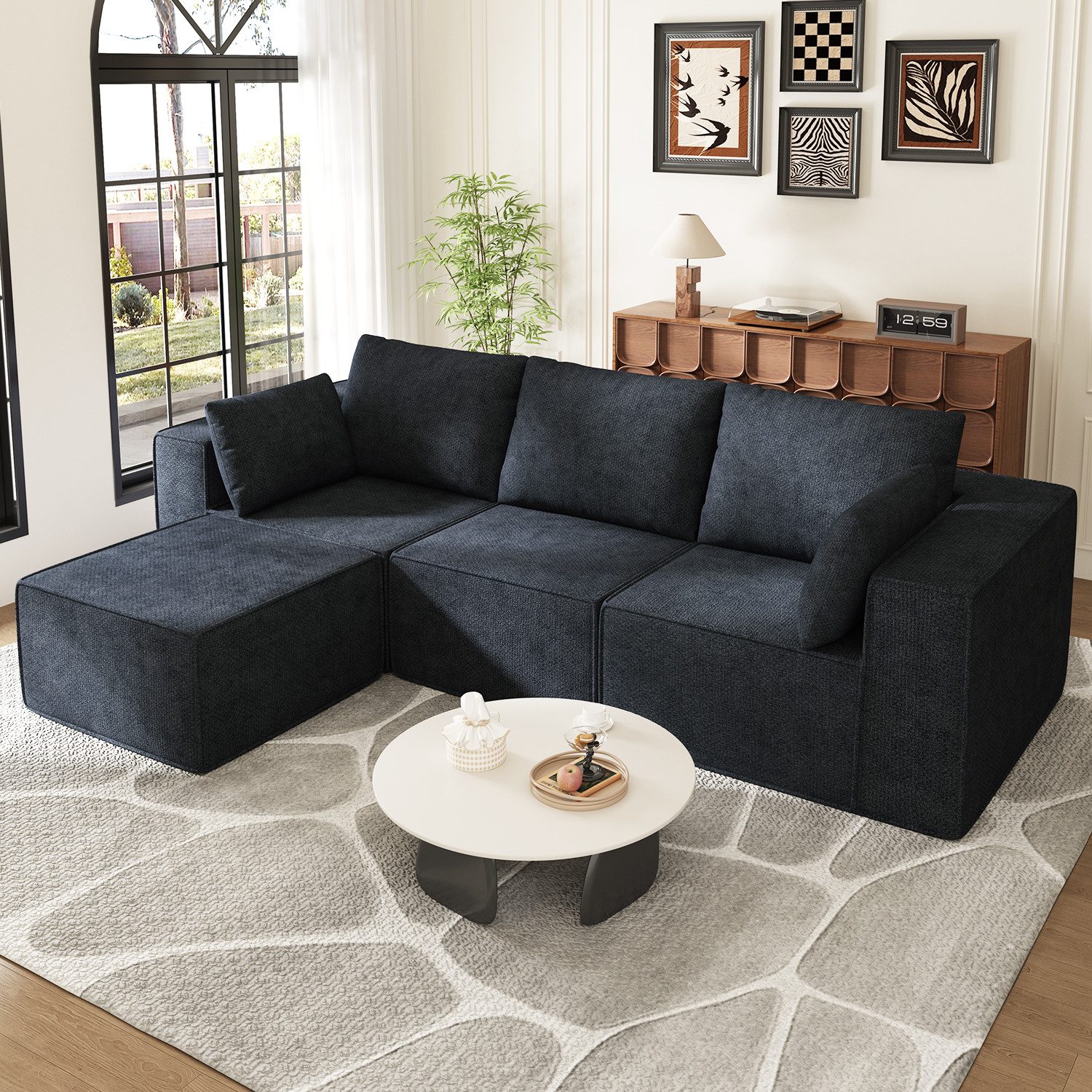 Lexzurn 3-Sitzer Sofa, Schlafsofa 258.5x66cm, inkl.3 Zierkissen Bequemes Chenille Sofa, mit 200 KG Belastbarkei, Geeignet Fur Wohnzimmer, Buro, Lounge, Zimmer, Schlafzimmer, strapazierfähig & haustierfreundlich
