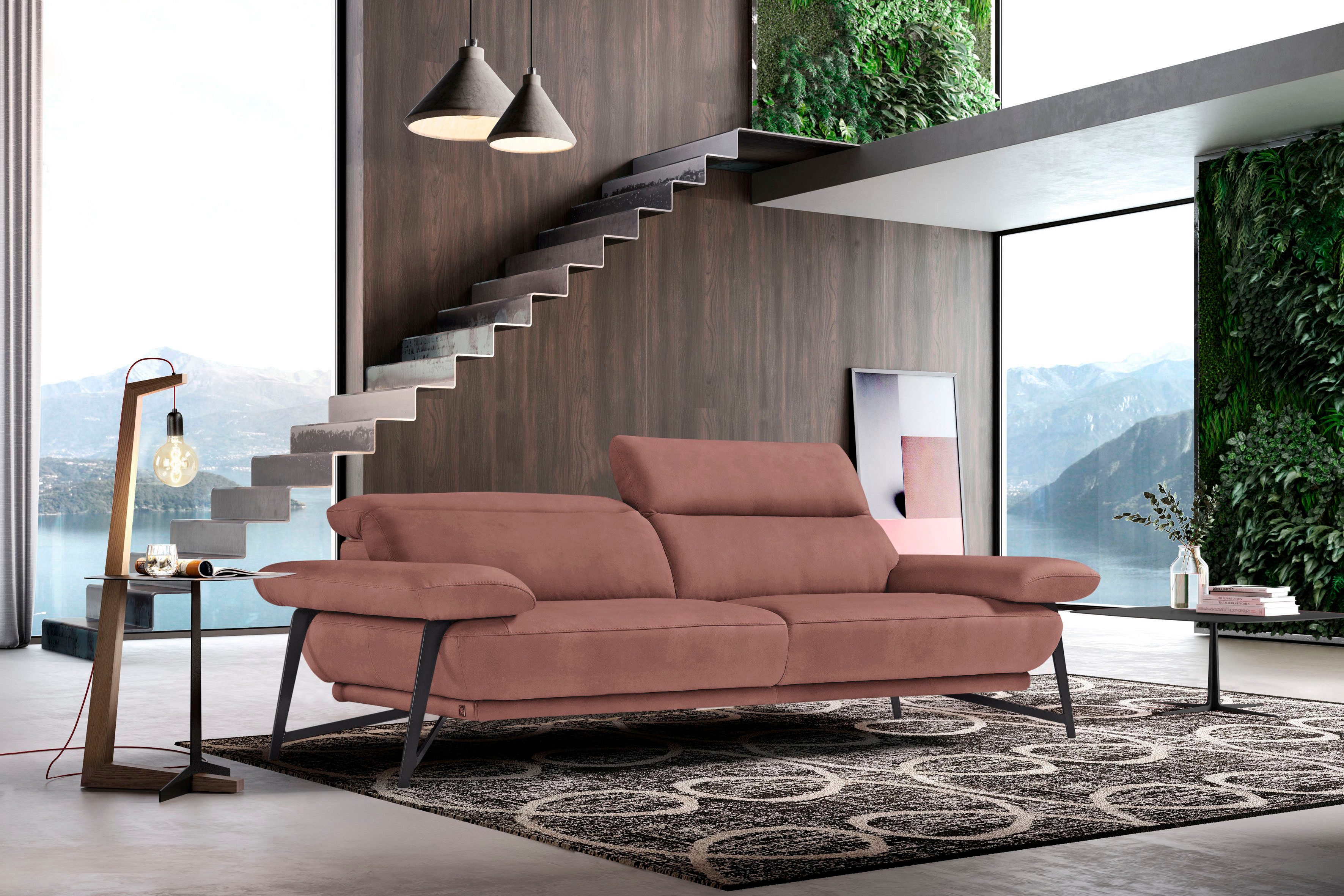Egoitaliano 2,5-Sitzer Anais, Designsofa mit erstklassigem Sitzkomfort, Fußfarbe schattengrau, Kopfteil verstellbar, 232 cm, Luxus-Microfaser, cedar wood