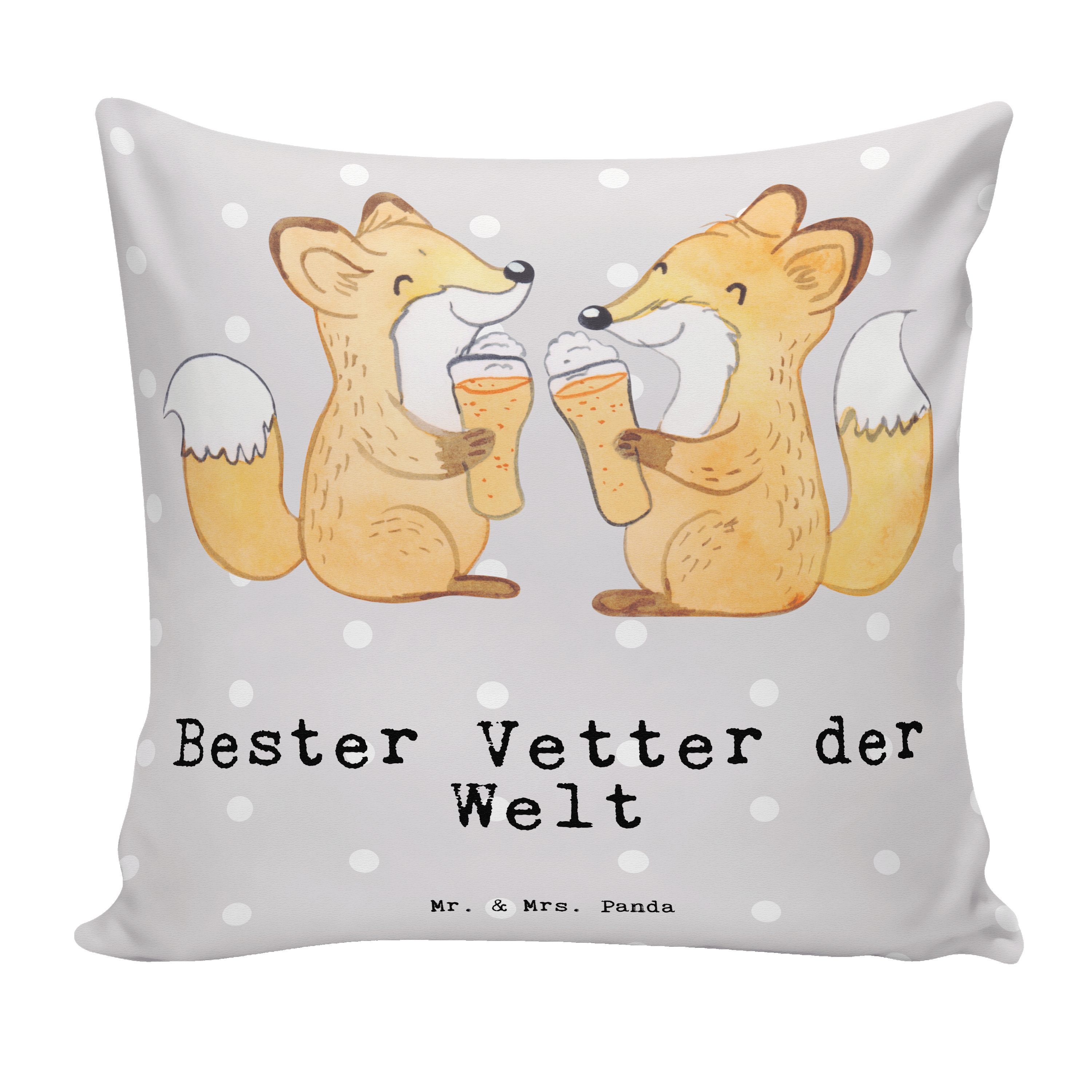 Mr. & Mrs. Panda Dekokissen Fuchs Bester Vetter der Welt - Grau Pastell - Geschenk, Kopfkissen, S