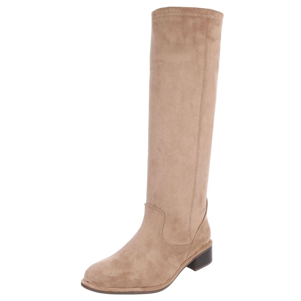 Ital-Design Damen Kniehochstiefel mit Blockabsatz, elegant Stiefel (92078910) Blockabsatz Flache Stiefel in Hellbraun