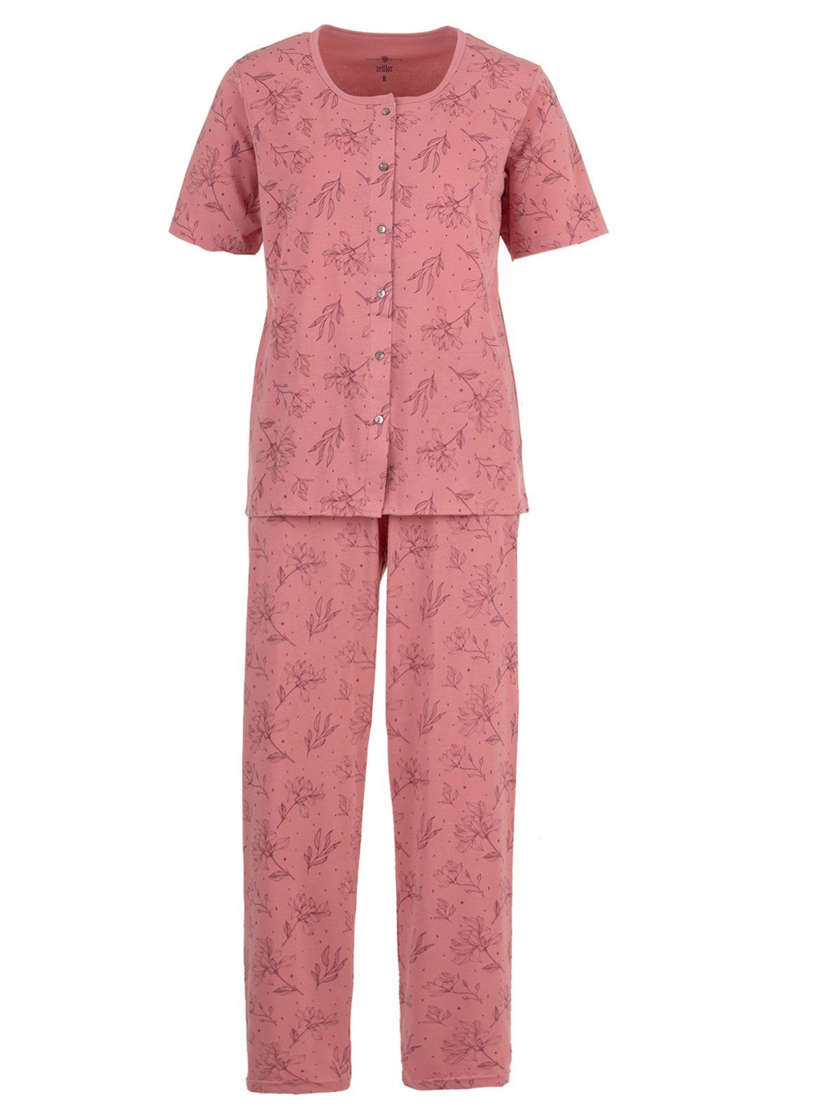 zeitlos Schlafanzug Pyjama Set Kurzarm - Floral altrosa
