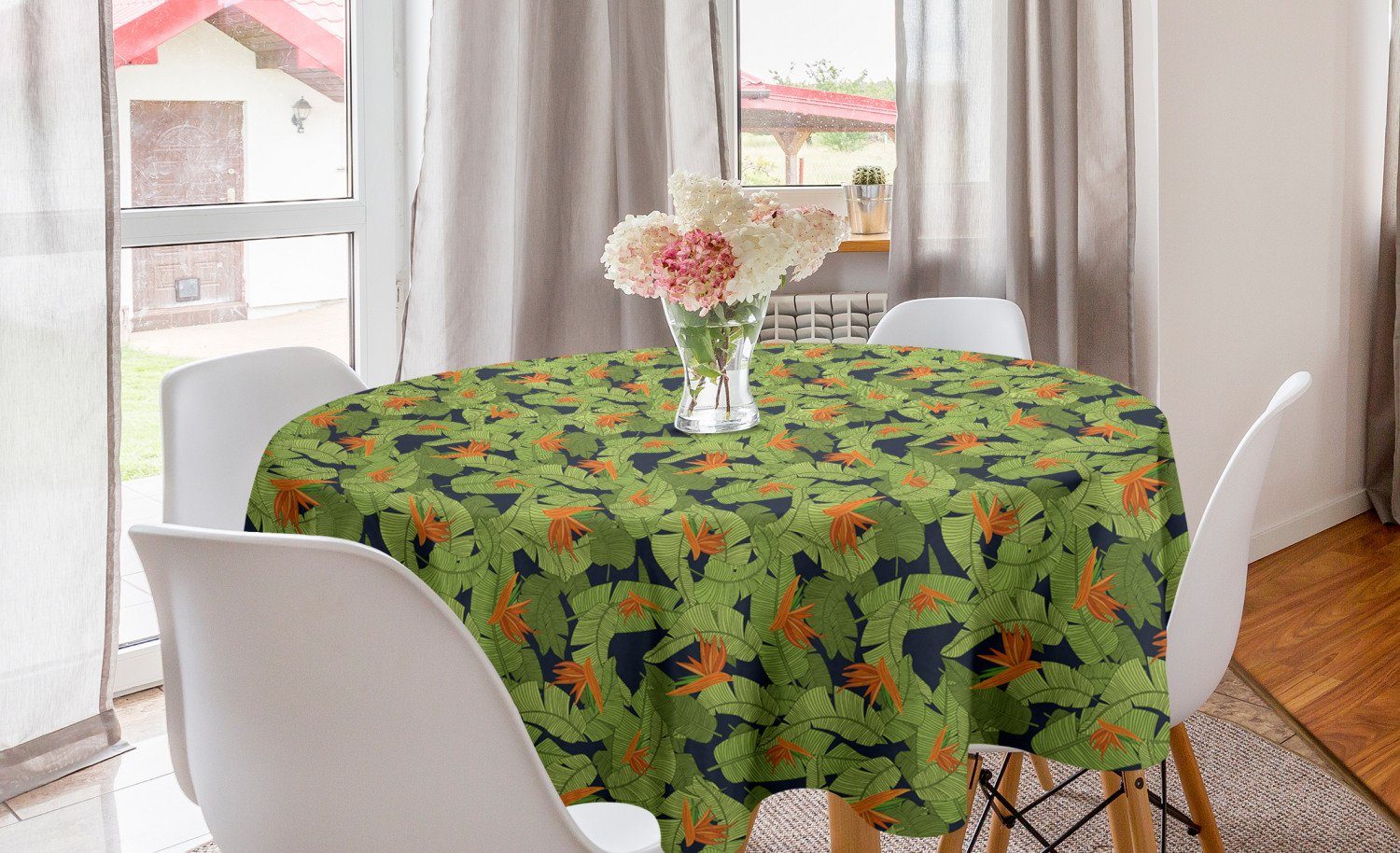 Luau Abakuhaus Blätter Tischdecke Blumen Dekoration, gestreifte Esszimmer Aloha Küche für Tischdecke Abdeckung Kreis