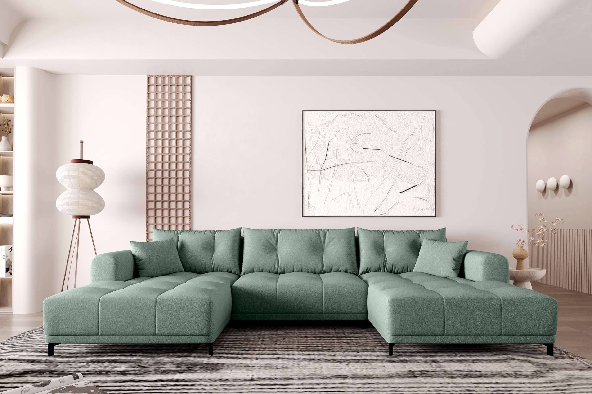 99rooms Wohnlandschaft Massimo, Sofa, U-Form, mit Schlaffunktion, Rundumbezug, in Strukturstoff NEVE