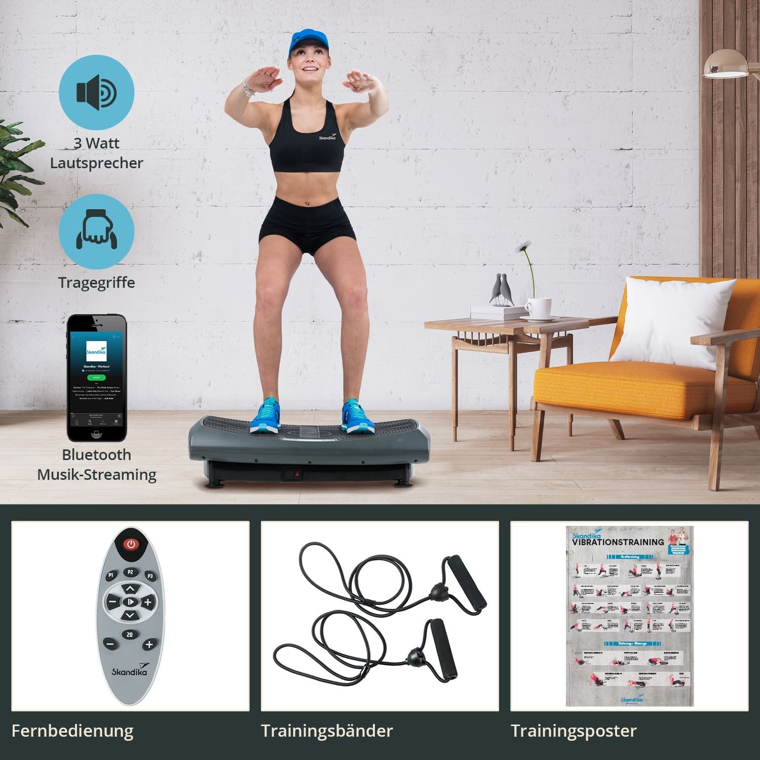 Skandika Vibrationsplatte 4D Vibration Plate V2000, Curved Design, 2 Kraftvolle Motoren, Flüsterleise
