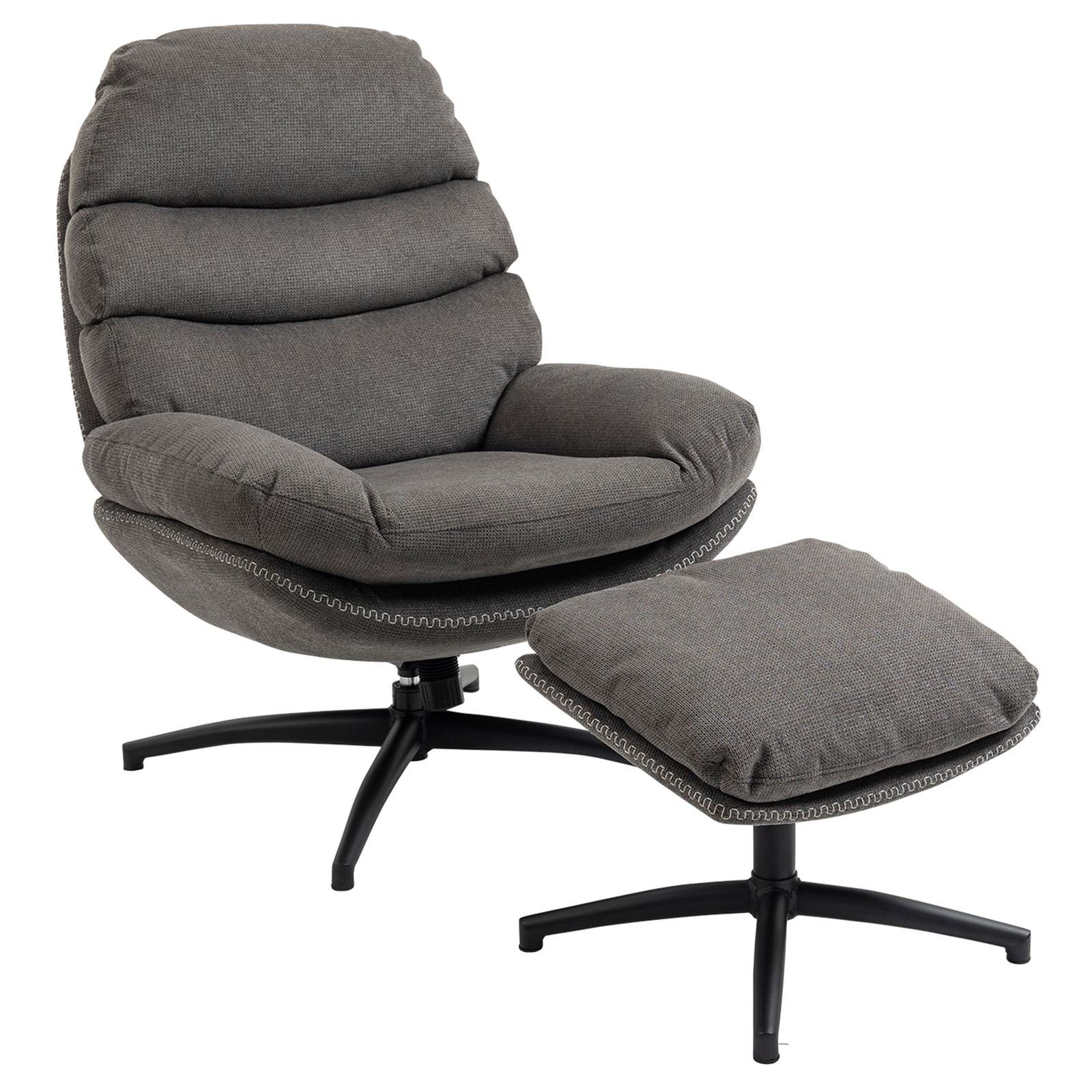 CARO-Möbel Relaxsessel, Relaxsessel mit Hocker Polstersessel Wohnzimmer Fernseh Metall Stoff M grau