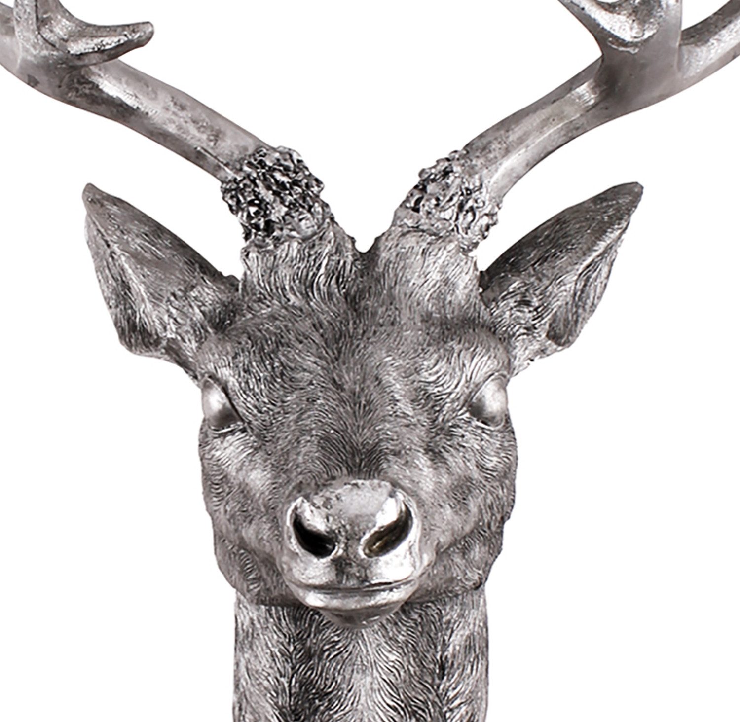Mojawo Wanddekoobjekt XXL Hirschgeweih Hirschkopf Geweih 10-Ender Silber Optik 48x32x61cm
