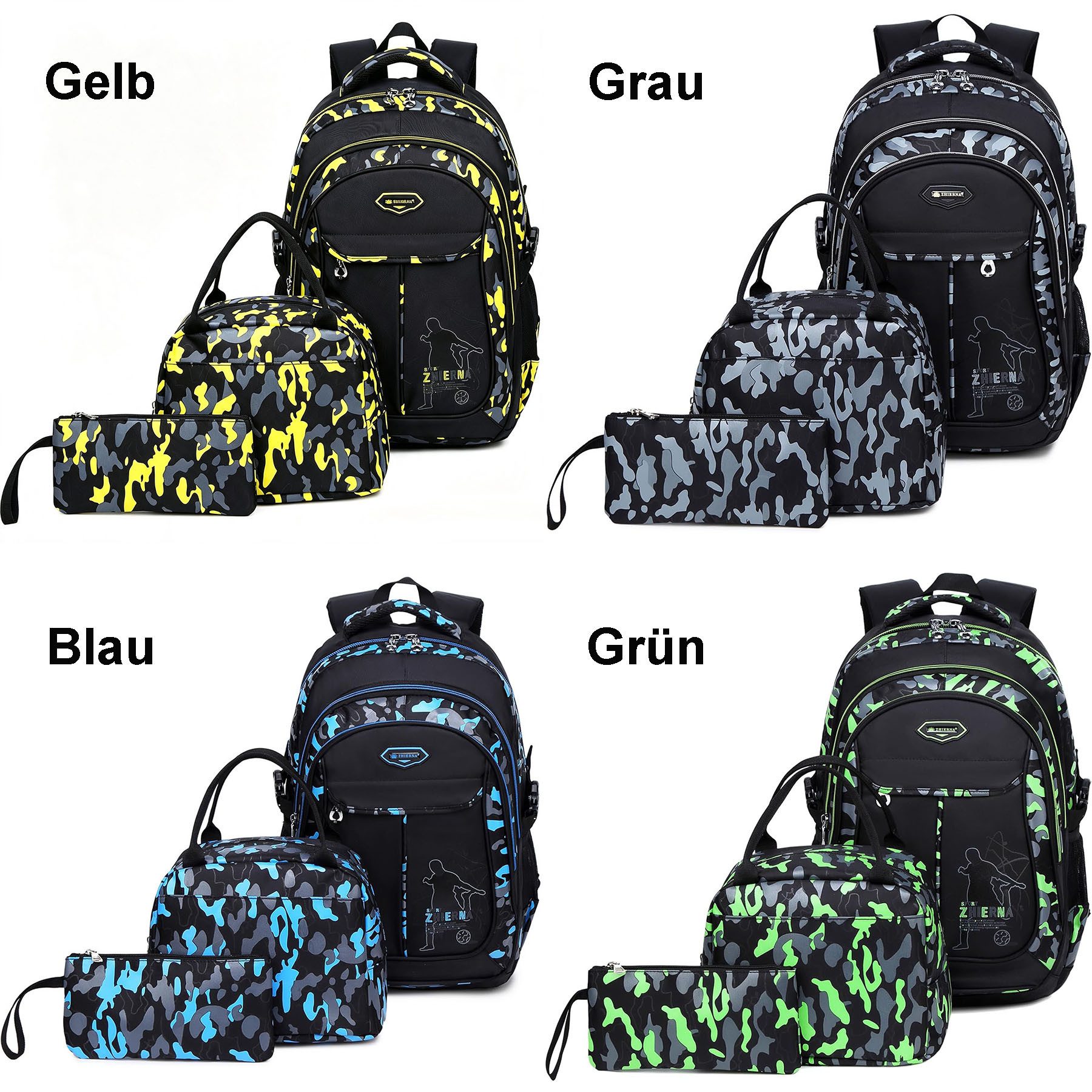 Mutig Schulrucksack Schulrucksack Teenager,Jungen Schulranzen-Set,Camouflage-Design (Mit Anhänger für jugendliche zum Schulbesuch,Einkaufen,Camping usw, Wasserdicht Schulranzen,Unisex Geeignet für Mittelstufe-Universität), Mit ergonomischem Design zur Entlastung von Schultern und Rücken
