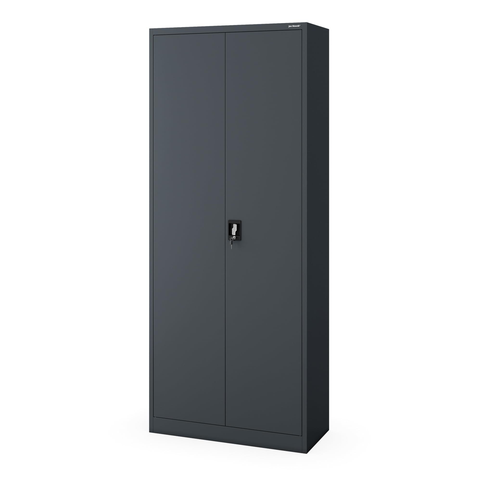 Jan Nowak Aktenschrank Metall Büroschrank abschließbar 90 cm JAN H2200 5 Böden Stahl (Stahl 0,7 mm Wandmontage möglich PZH-zertifiziert 4 Farben) Ordnerschrank 60 Ordner Schloss 2 Schlüssel 220 cm robust