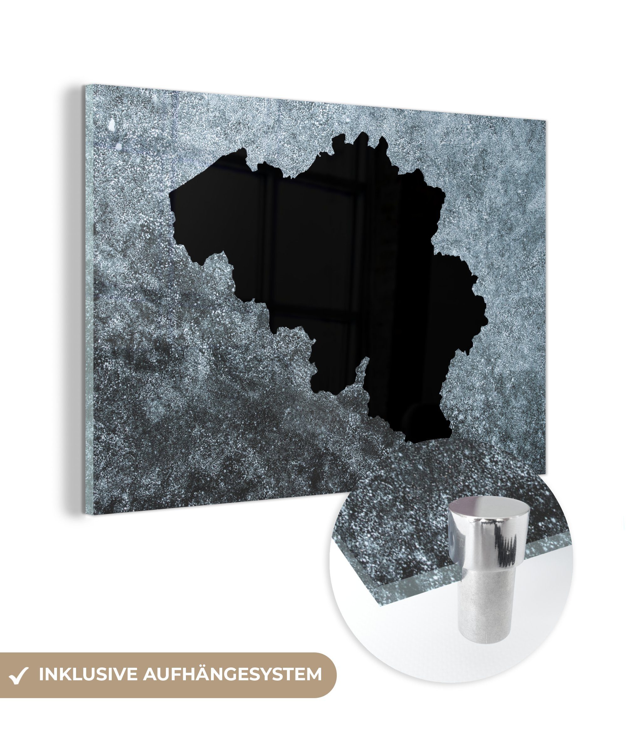 MuchoWow Acrylglasbild Karte - Belgien - Grau, (1 St), Acrylglasbilder Wohnzimmer & Schlafzimmer | Bilder