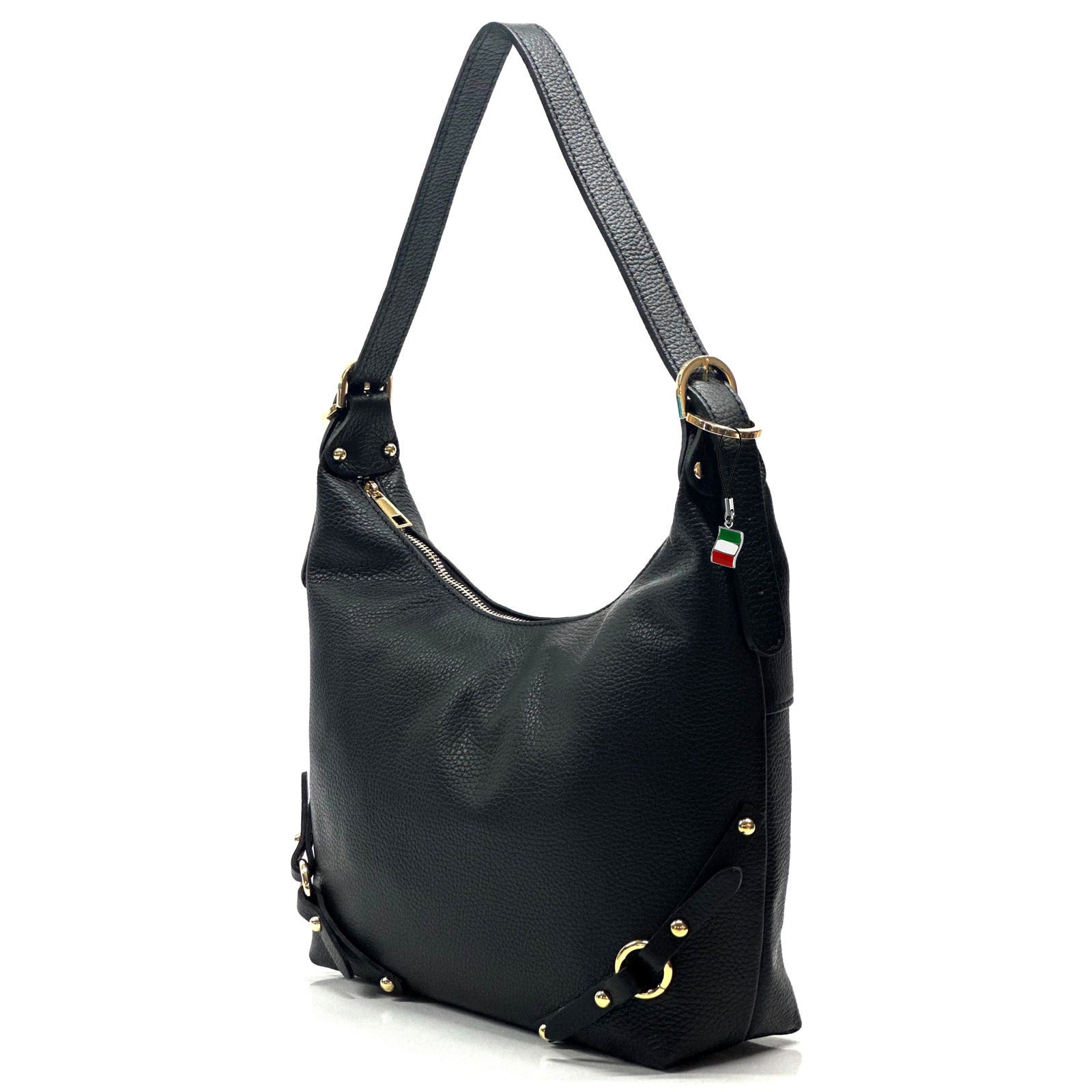 FLORENCE Schultertasche Florence Damen Schultertasche Echtleder (Schultertasche), Damen Schultertasche Leder, schwarz ca. 37cm x ca. 25cm hoch
