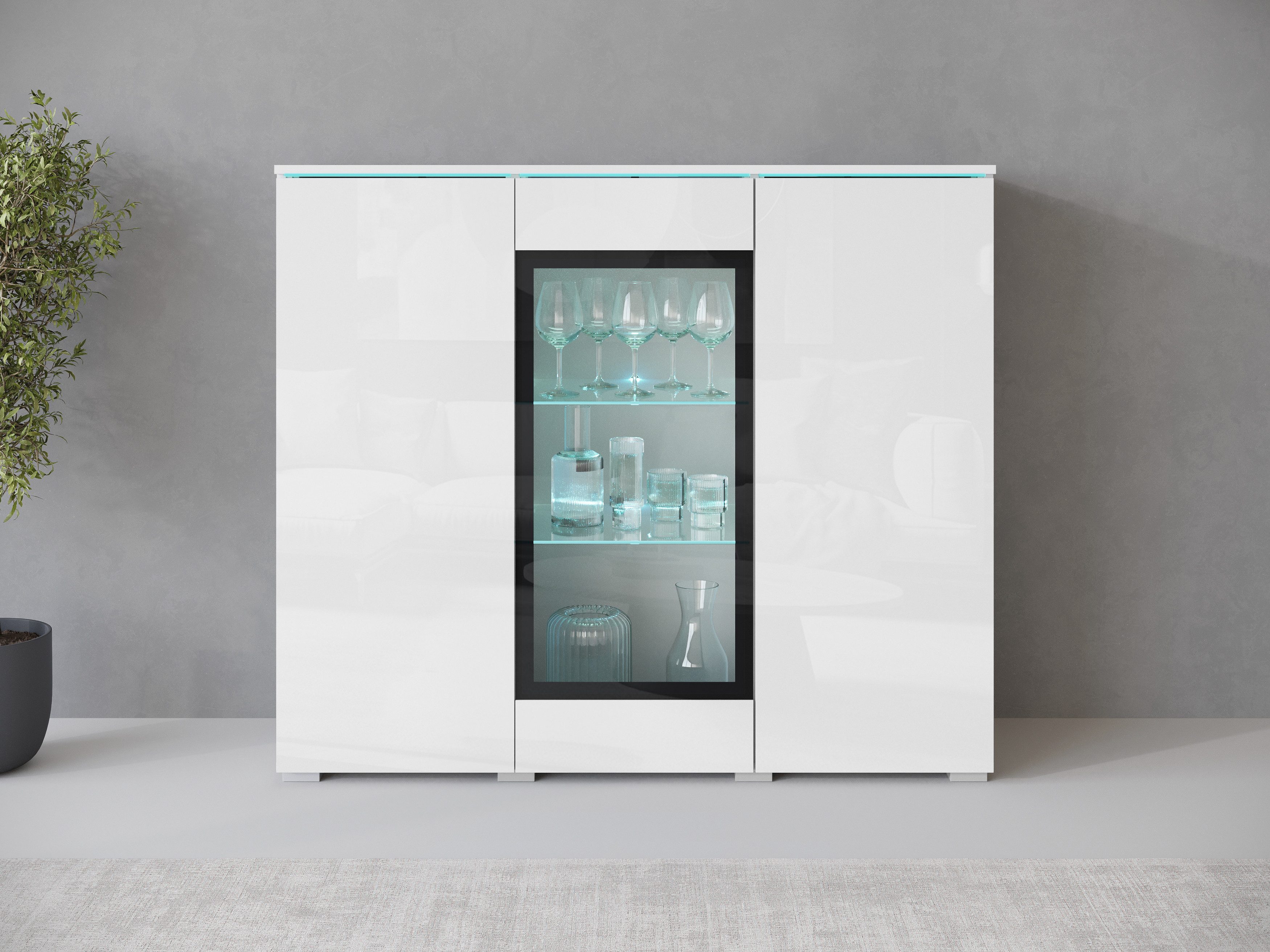 Home affaire Highboard Vera, Highboard mit 4 Türen, 9 Fächern, verglasten Türen