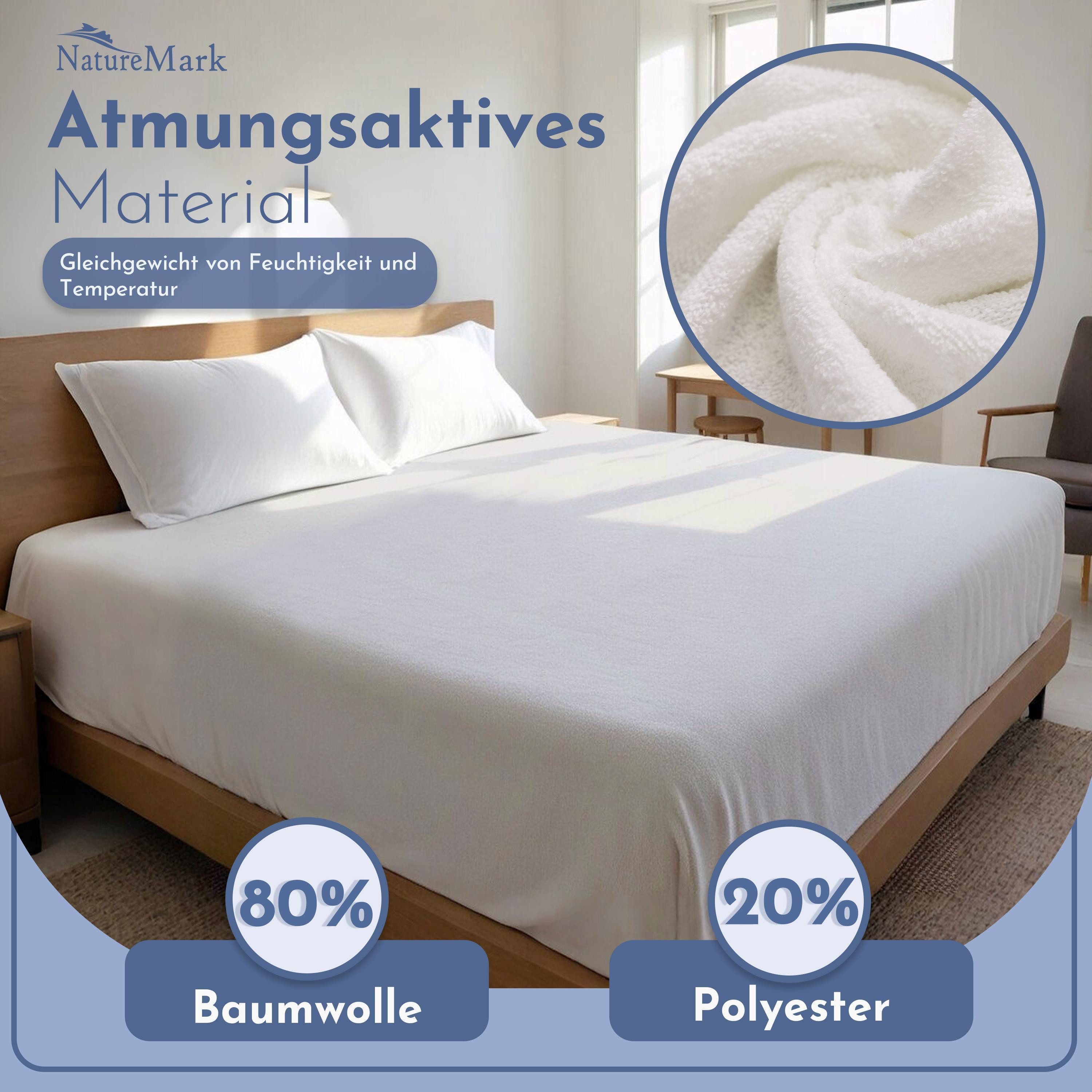 NatureMark Spannbettlaken Frottee Spannbetttuch, 80% Baumwolle / 20% Polyester, Gummizug: rundum, (1 Stück), Spannbetttuch in vielen Größen und Farben – Bild 4 von 5