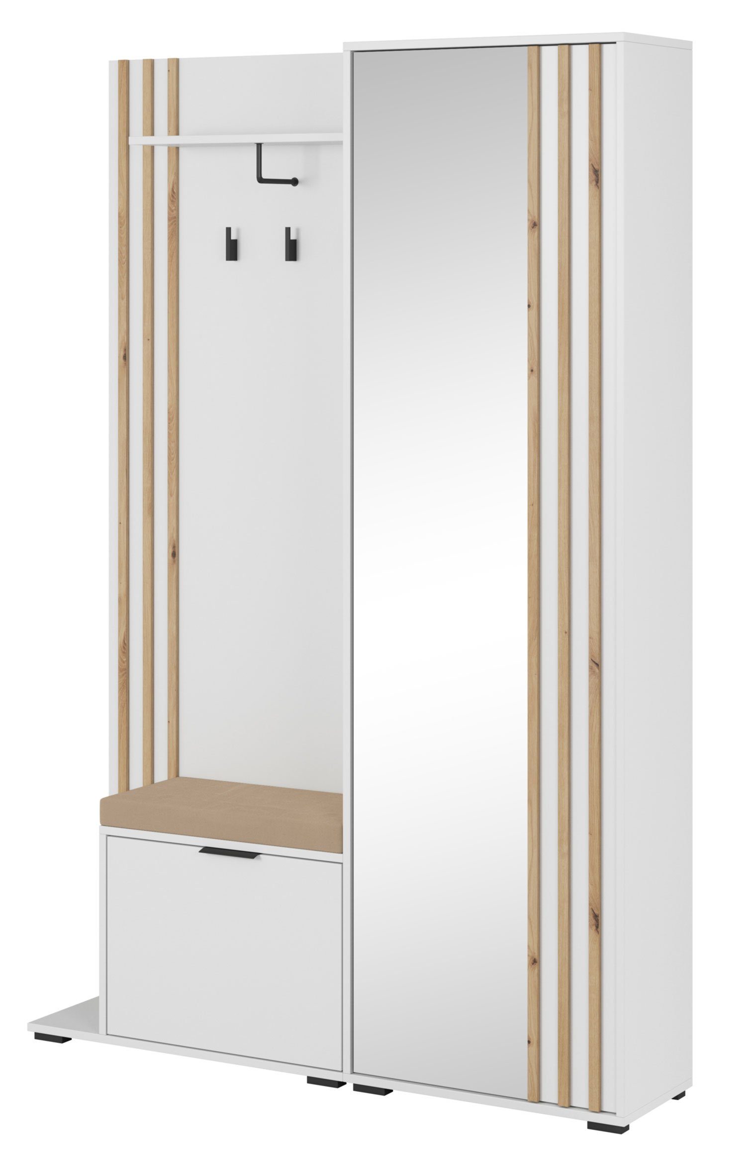 Feldmann-Wohnen Garderoben-Set Nelly, (Nely, Kompaktgarderobe), weiß Artisan Eiche mit Kissen