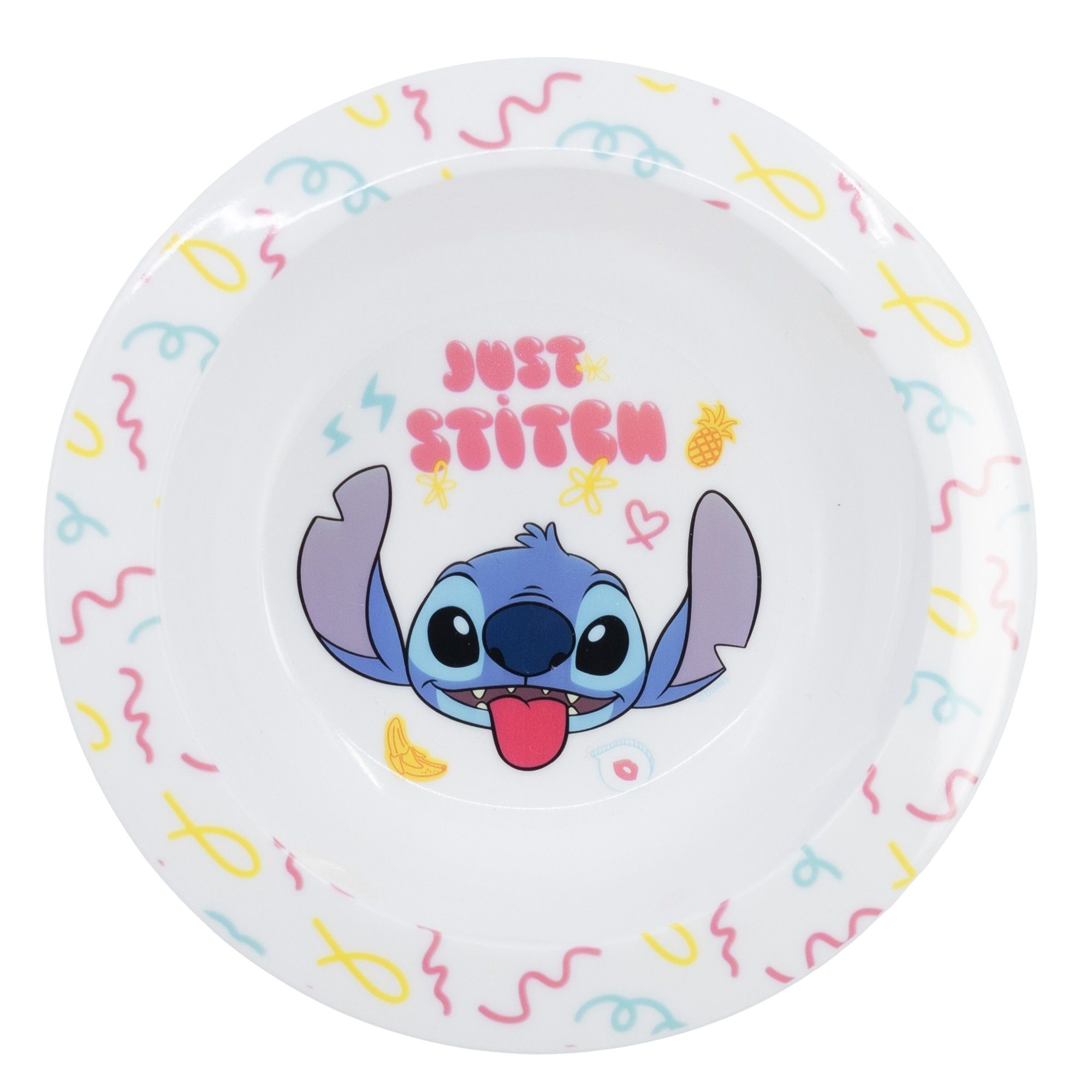Disney Kindergeschirr-Set Disney Stitch Schüssel 1 Frühstücksset Kinder teilig Personen, Geschirr-Set Teller Becher Kuststoff, 3 (3-tlg)