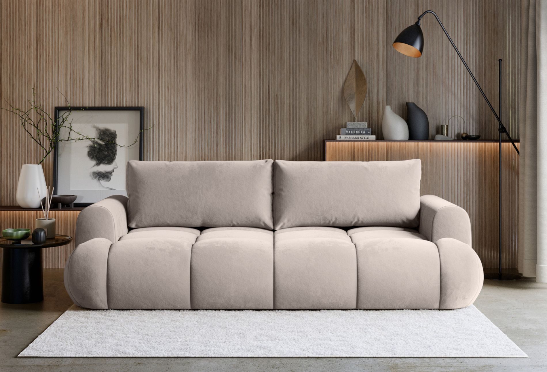 Selsey Schlafsofa, 3-Sitzer Sofa mit Schlaffunktion und Bettkasten, Samtbezug