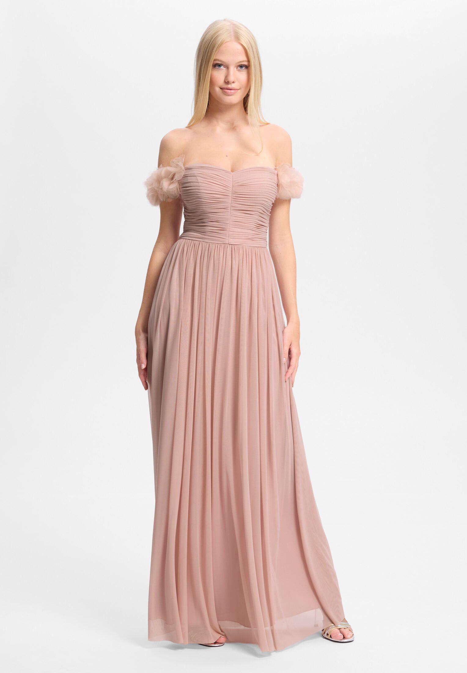 Hey Kyla Abendkleid - Off-Shoulder Abendkleid mit Blütenapplikation Oberteil in figurbetonter Passform