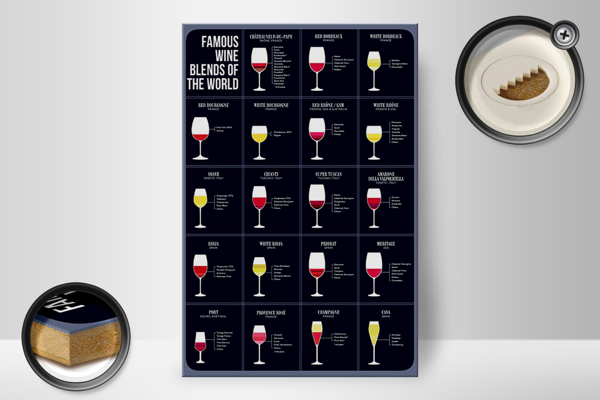 Femer GmbH Holzbild Alkohol 20x30 cm Famous wine blends of the world, (1 St), Glatte Holzfaserplatte (MDF), vorn beschichtet
