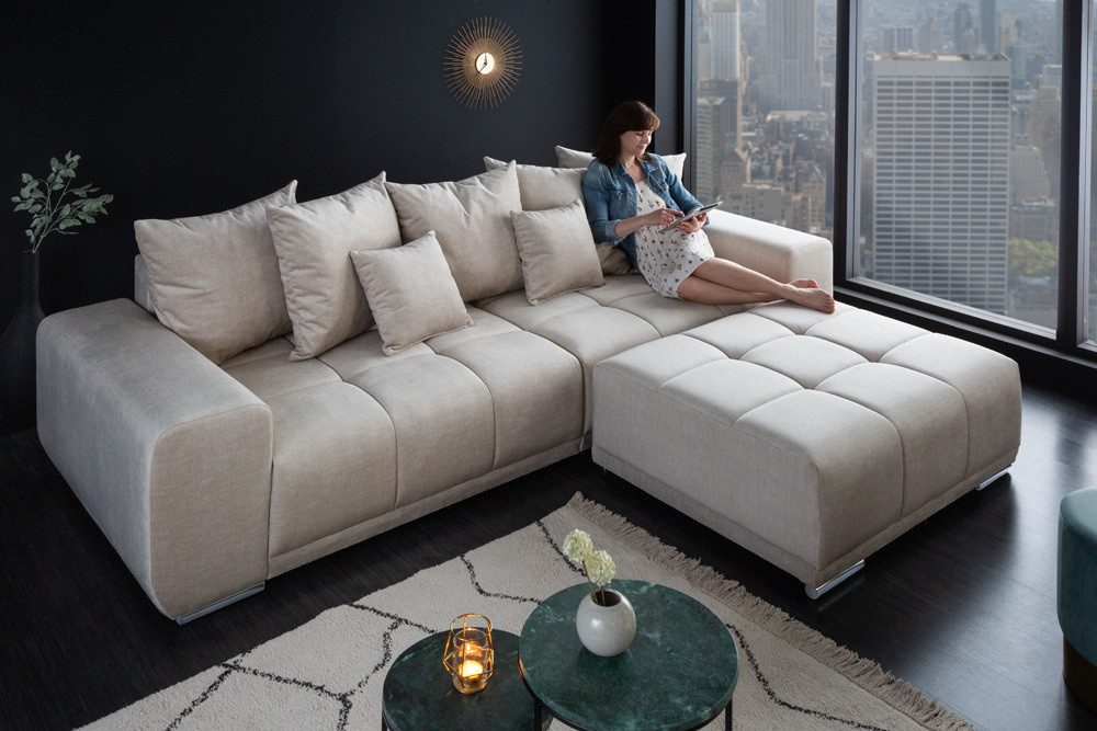 riess-ambiente Big-Sofa ELEGANCIA 285cm champagner/beige - Vogue Velours Samt, Federkern, FSC, Einzelartikel 1 Teile, XXL Couch mit Rundumbezug & inkl. Kissen - ideal für Wohn- & TV-Zimmer