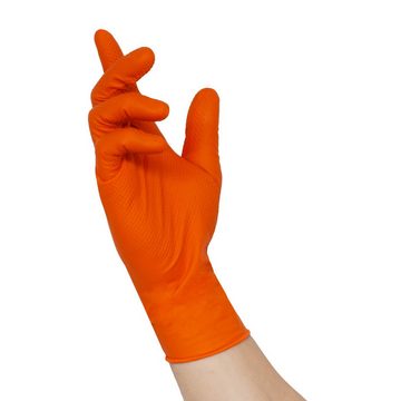 Nitras Einweghandschuhe 8335 Einmalhandschuhe Nitril Touch Grip orange Box à 50 Stück Gr S-XXL ölbeständig/starker Grip